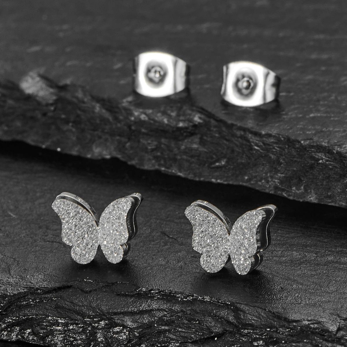 Jewelry Shiny Butterfly Mini Stud Earrings Charm Earring Gift Size ONE SIZE - 1 Preview