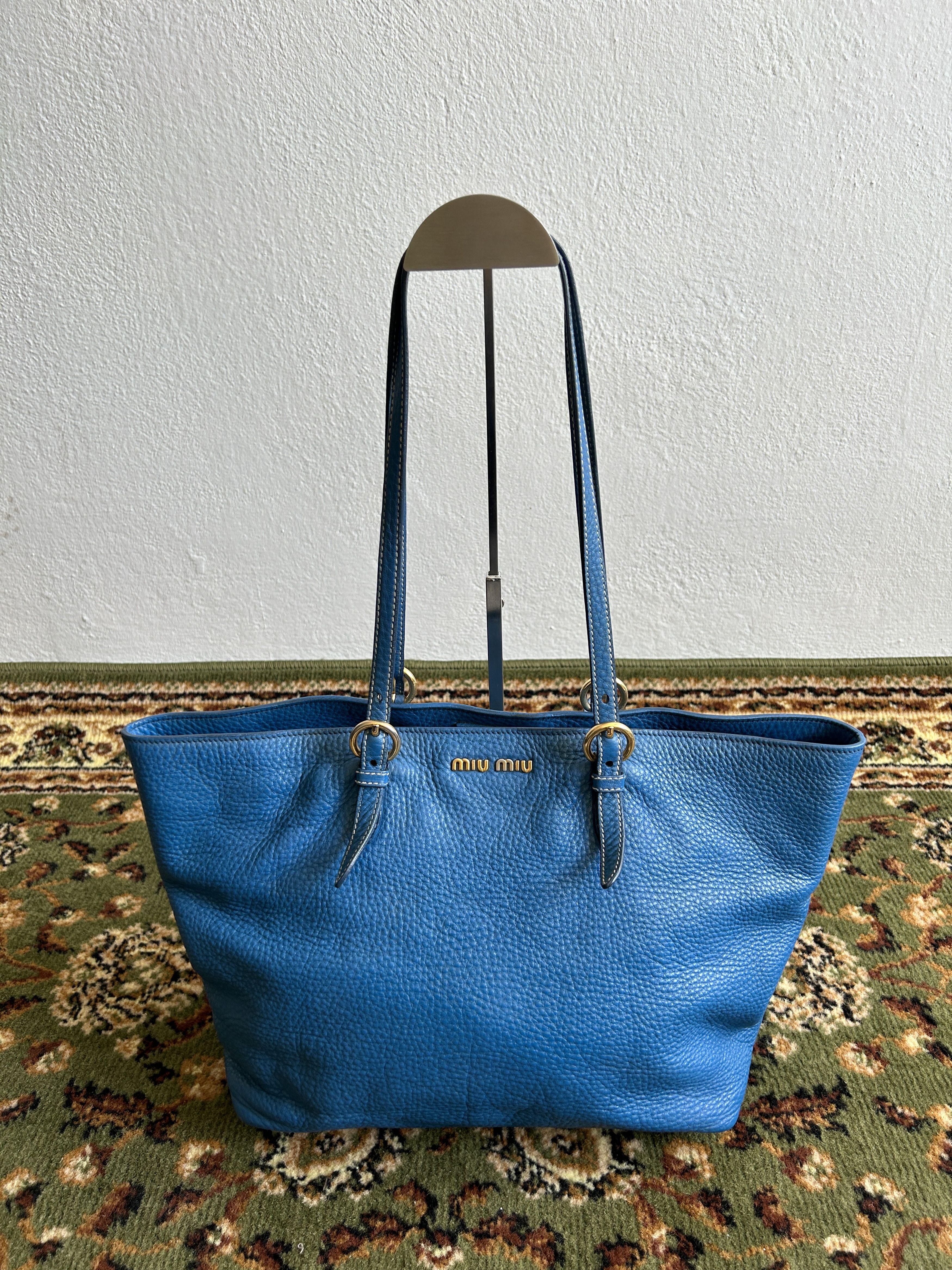 Miu Miu Leather Tote Bag in Blue, Women's