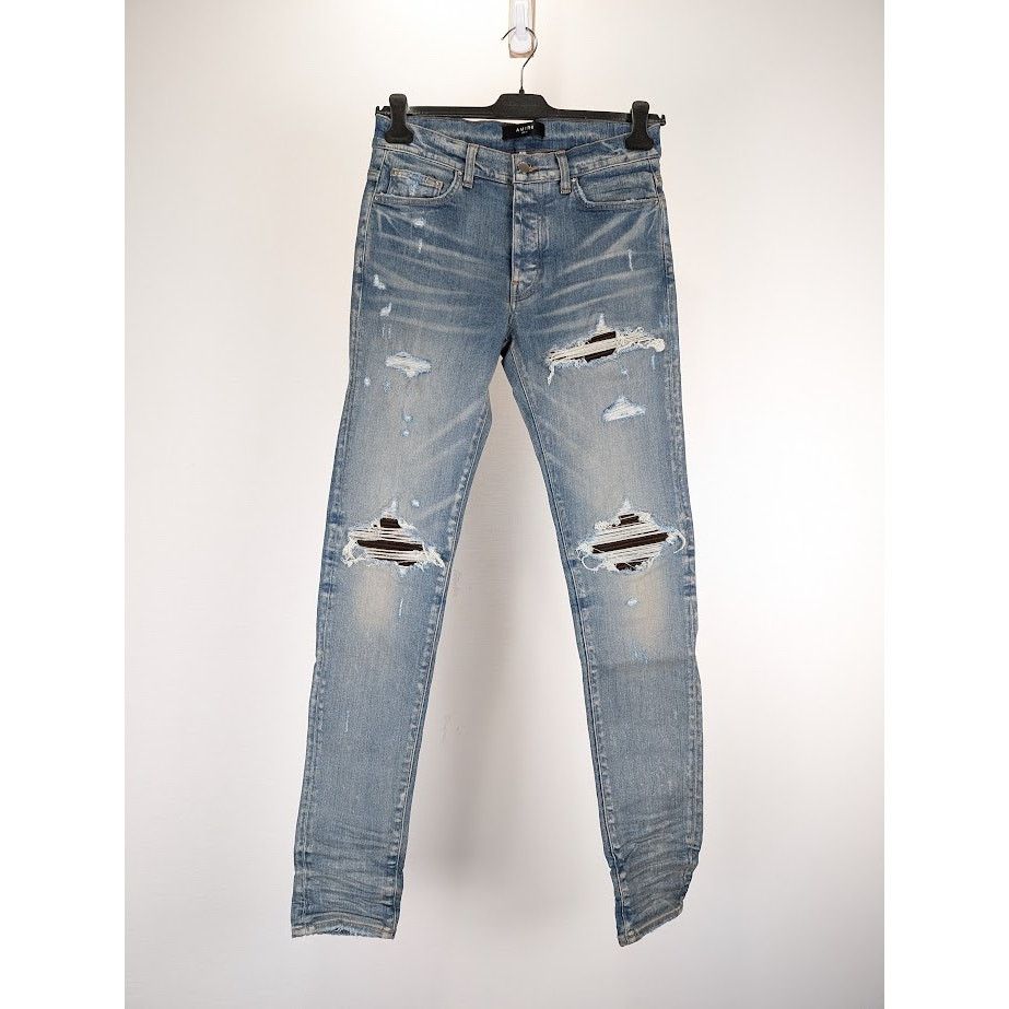 Amiri Amiri MX1 Cracked Orange Leather Jeans Clay Indigo | Grailed