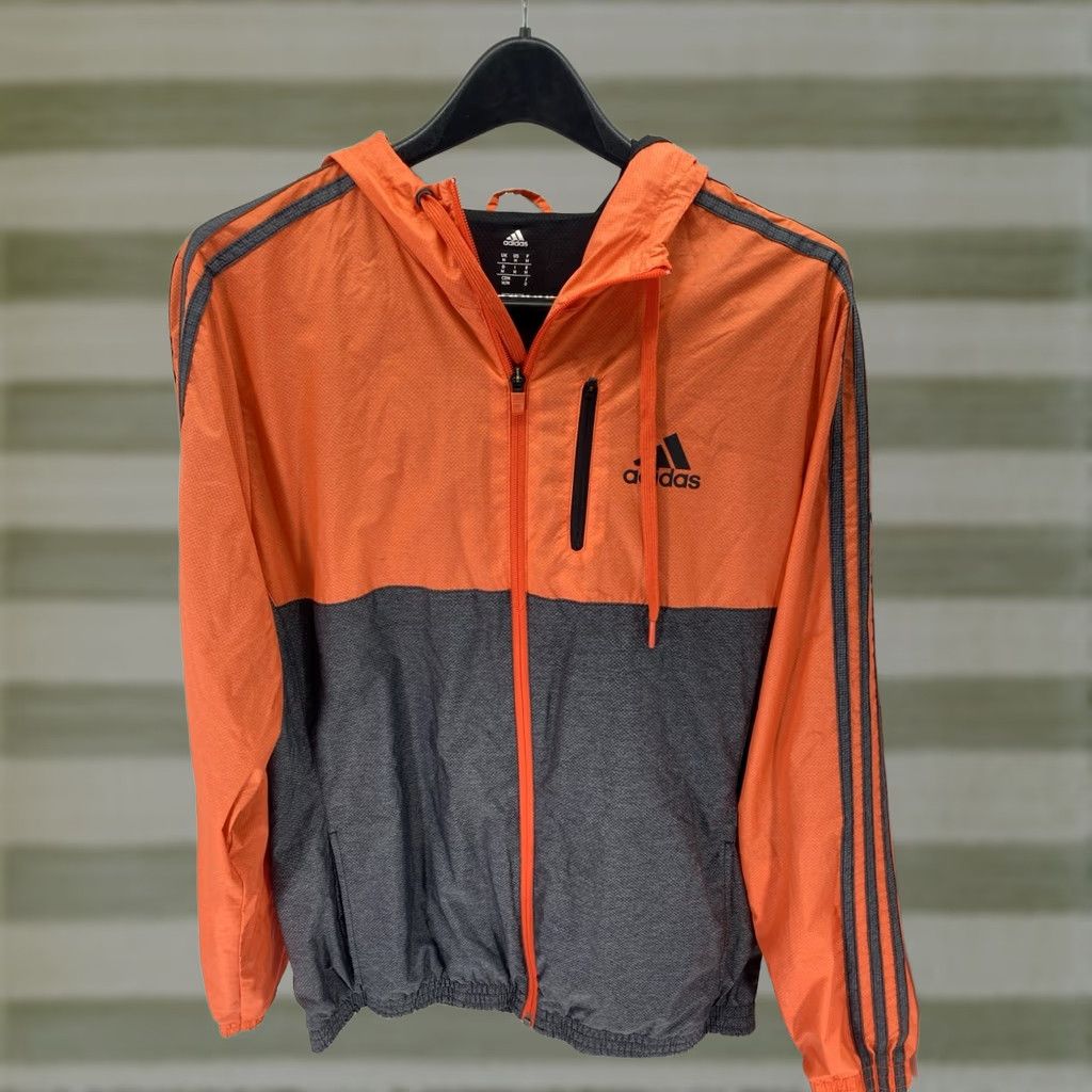 Adidas Adidas Track Jacket Men M Gray Full Zip Hood Nylon Lined Casual Orange Size US M / EU 48-50 / 2 - 1 Thumbnail