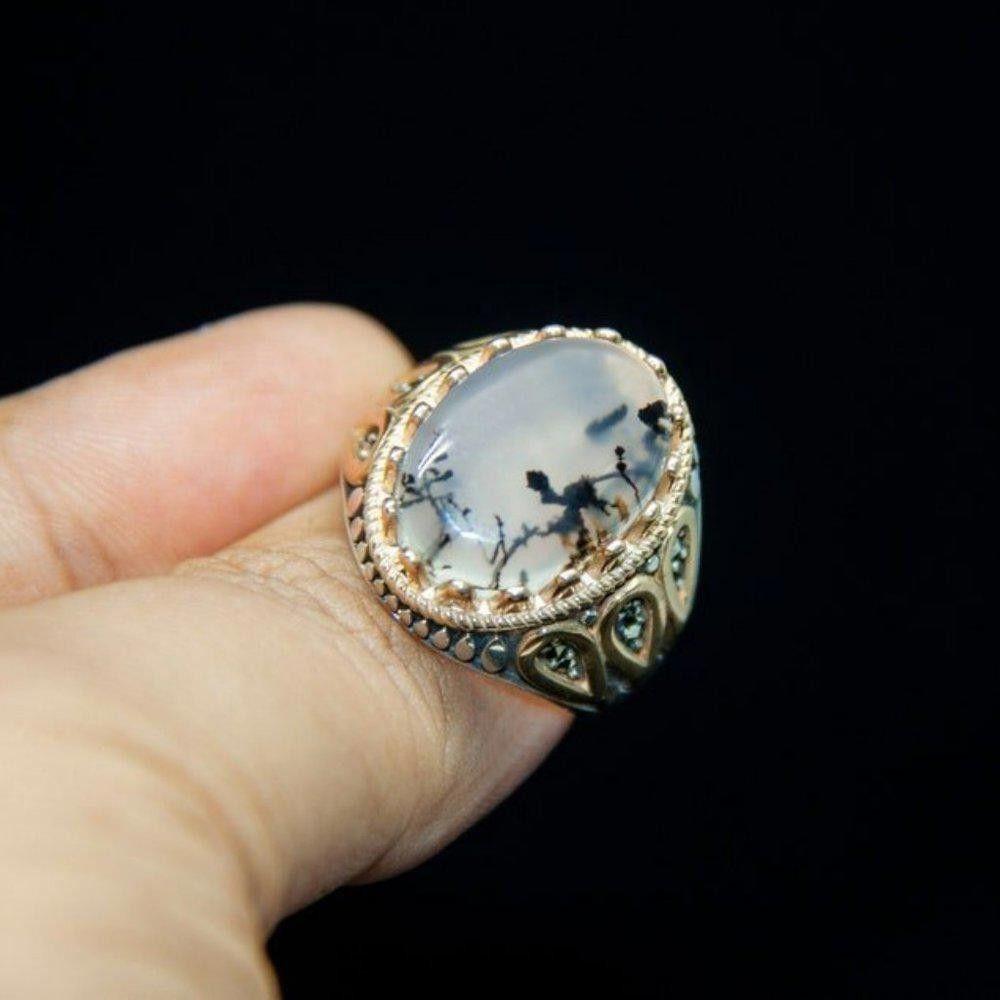 Designer Men's Handmade Retro Ink Moonstone Turkish Ring - Size 8 Size ONE SIZE - 4 Thumbnail