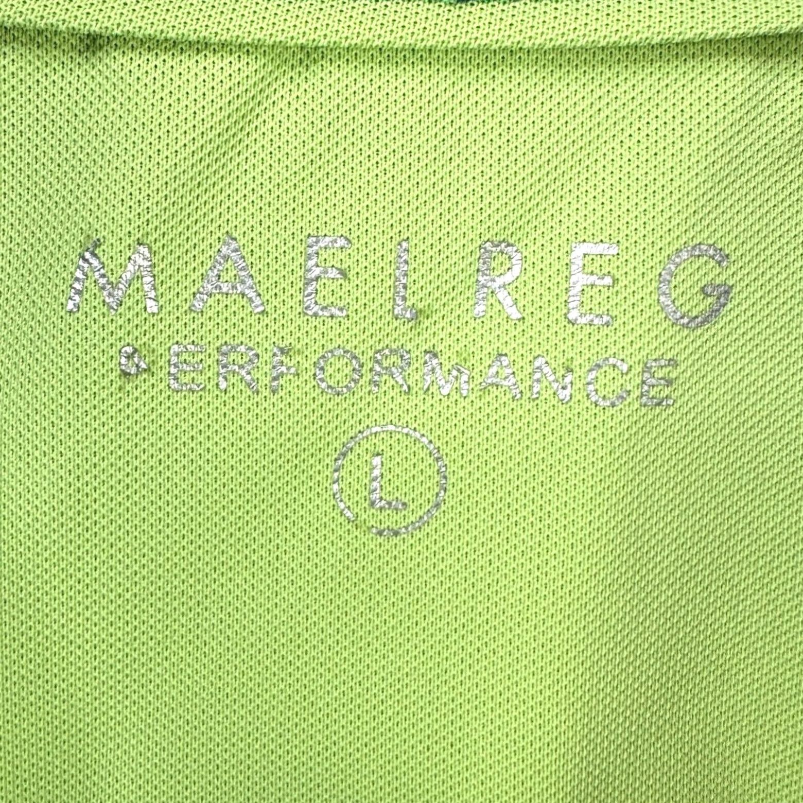Vintage Maelreg Performance Polo Shirt Mens Large Green Rugby Golf Short Sleeve Pocket Logo Geometric Athletic Breathable Collared 92% Polyester 8% Spandex Size US L / EU 52-54 / 3 - 4 Thumbnail