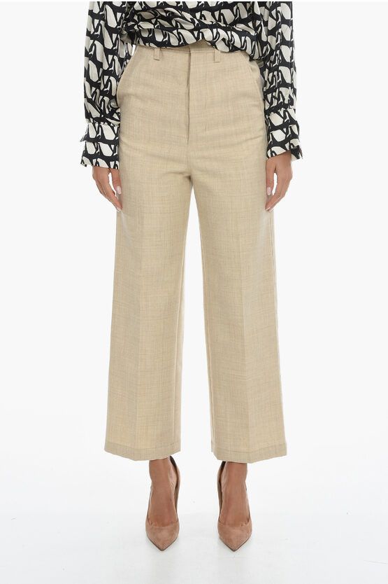 image of Ami Og1Mm0524 Wool Flannel Pants In Beige, Women's (Size 38)