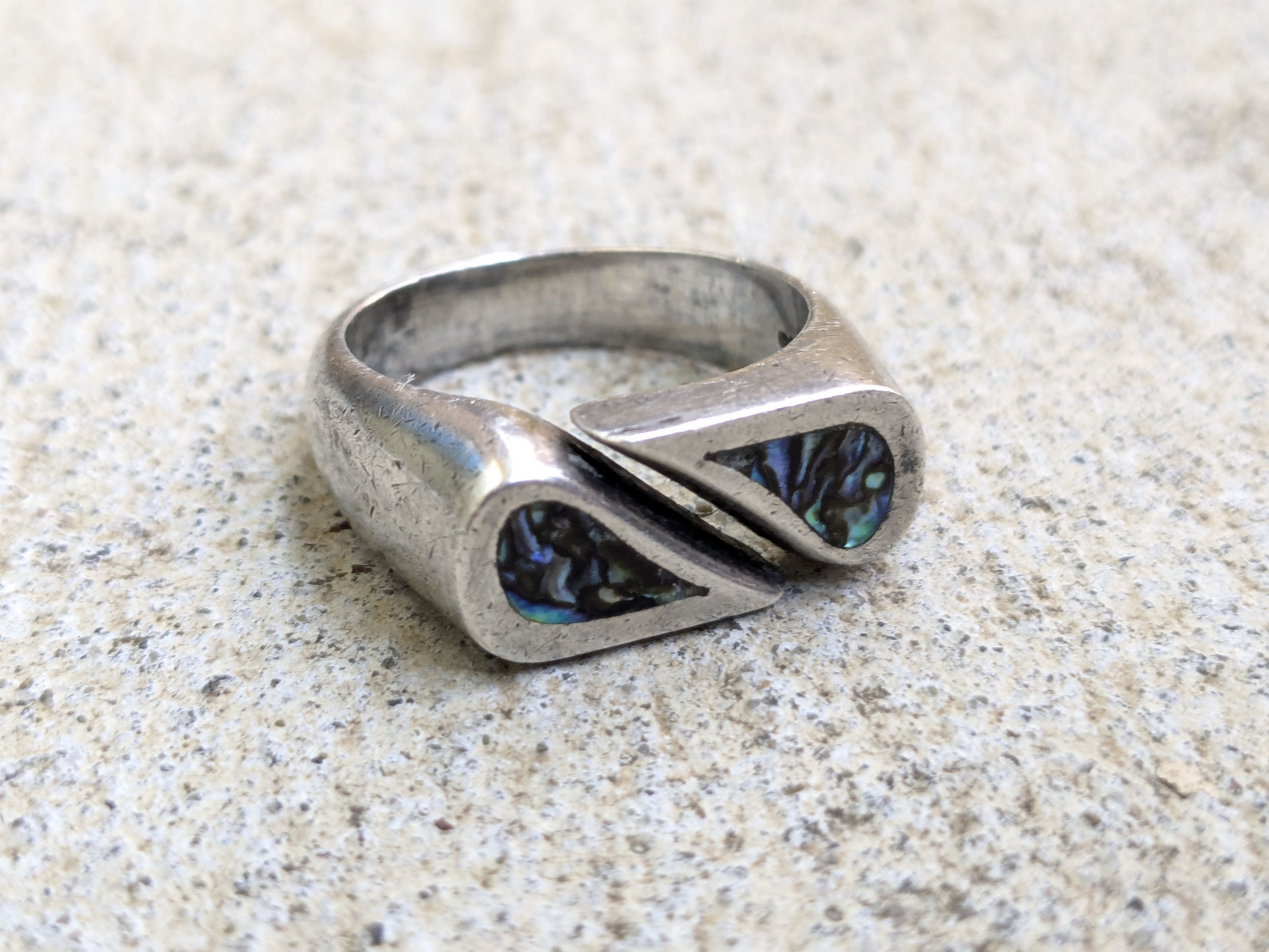 Other Vintage Sterling Silver Ring Blue Abalone 11 Taxco Shell Size ONE SIZE - 3 Thumbnail