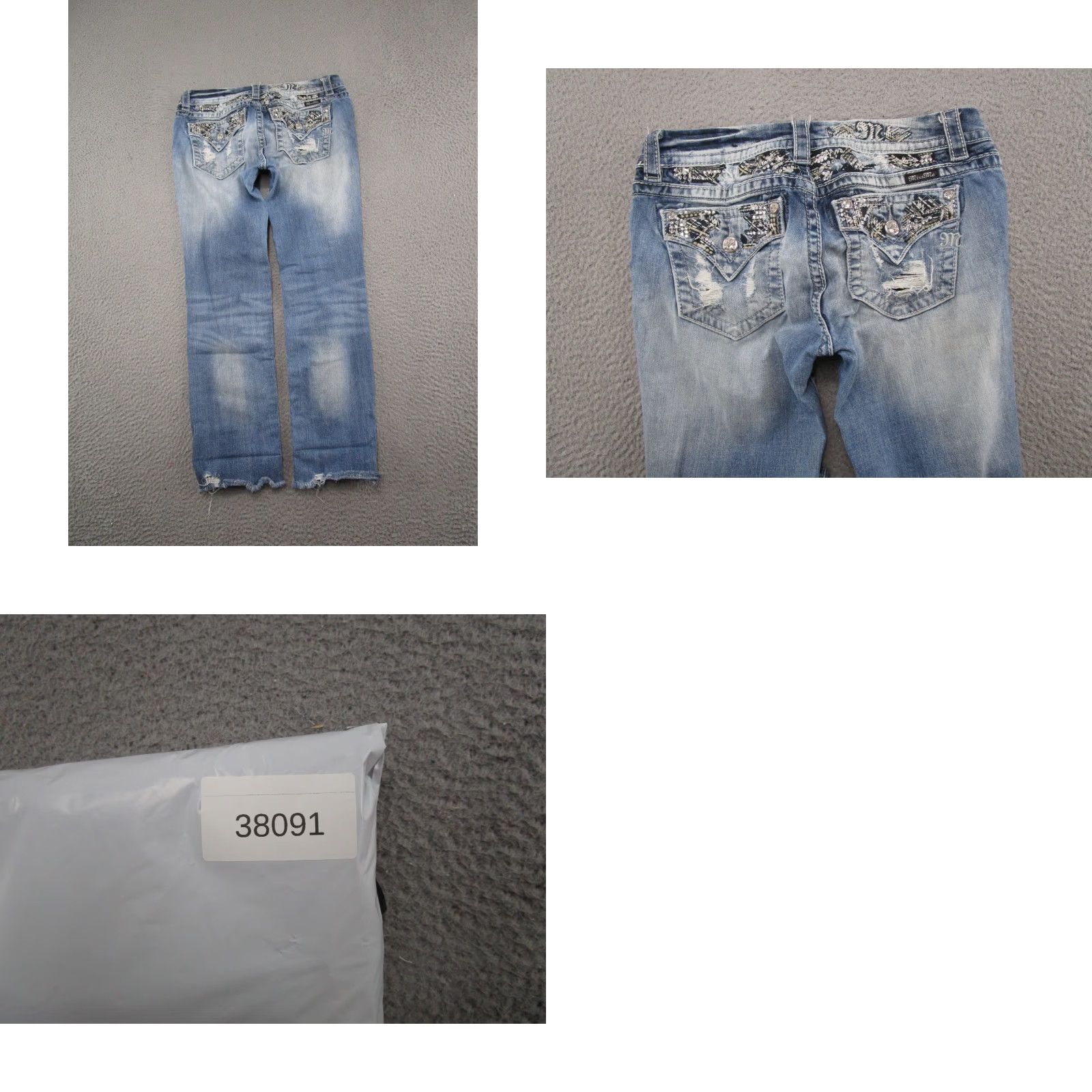 Miss Me Miss Me Signature Crop Distressed Blue Jeans Womens Size 29 Embroidered Stretch Size 29" - 9 Thumbnail