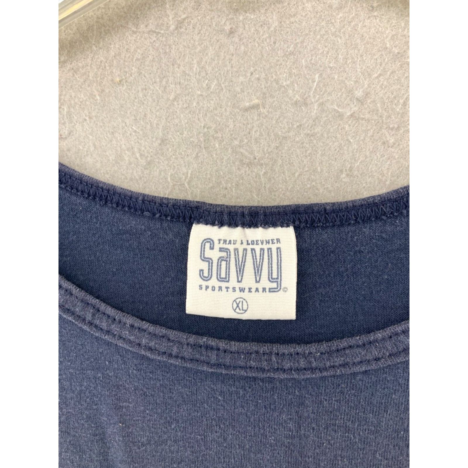 Vintage Savvy Mens Tank USA Blue XL - Savvy Tank Top Mens Blue USA Made Graphic Print Round Neck Sleeveless Pullover 100% Cotton Size US XL / EU 56 / 4 - 5 Thumbnail