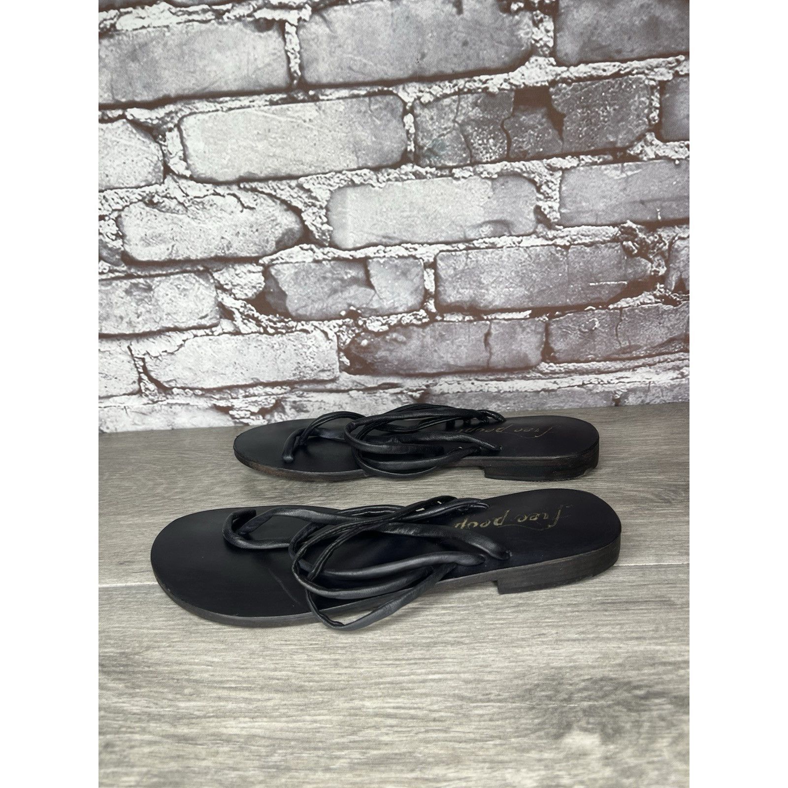 Free People Free People Kayla Black Leather Strappy Slides Sandals Women Size US 7.5 / IT 37.5 - 20 Thumbnail
