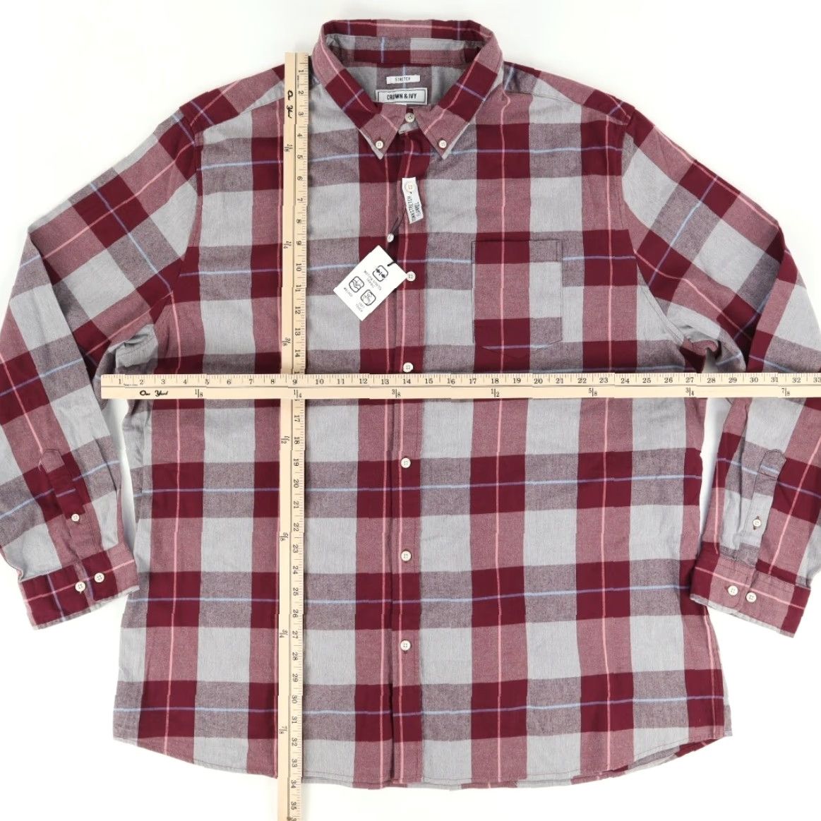 Vintage Crown & Ivy Crown Stretch Flannel Tall Stretch Cotton Plaid Shirt Red Men's 3XL (Shirt) Size US XXL / EU 58 / 5 - 3 Thumbnail