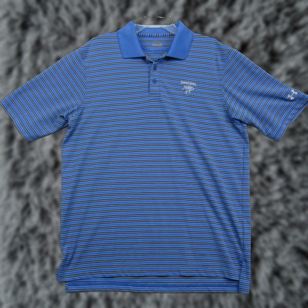 Under Armour Under Armour Polo Shirt Mens L Blue Stripe Embroidered Logo Golf Classic Short Sleeve breathable Polyester Blend Knit Button Collared Size US L / EU 52-54 / 3 - 1 Thumbnail