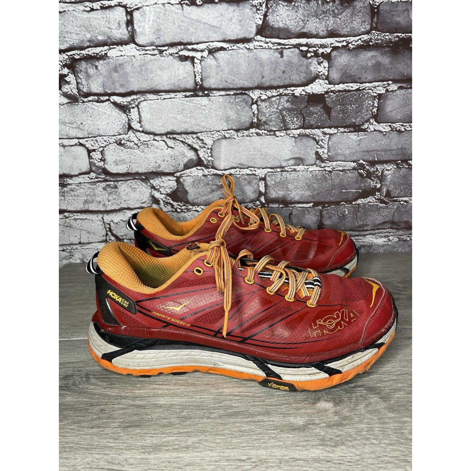Hoka Hoka One Vibram Mafate Speed 2 Red Synthetic Running Shoes M Size US 9.5 / EU 42-43 - 3 Thumbnail