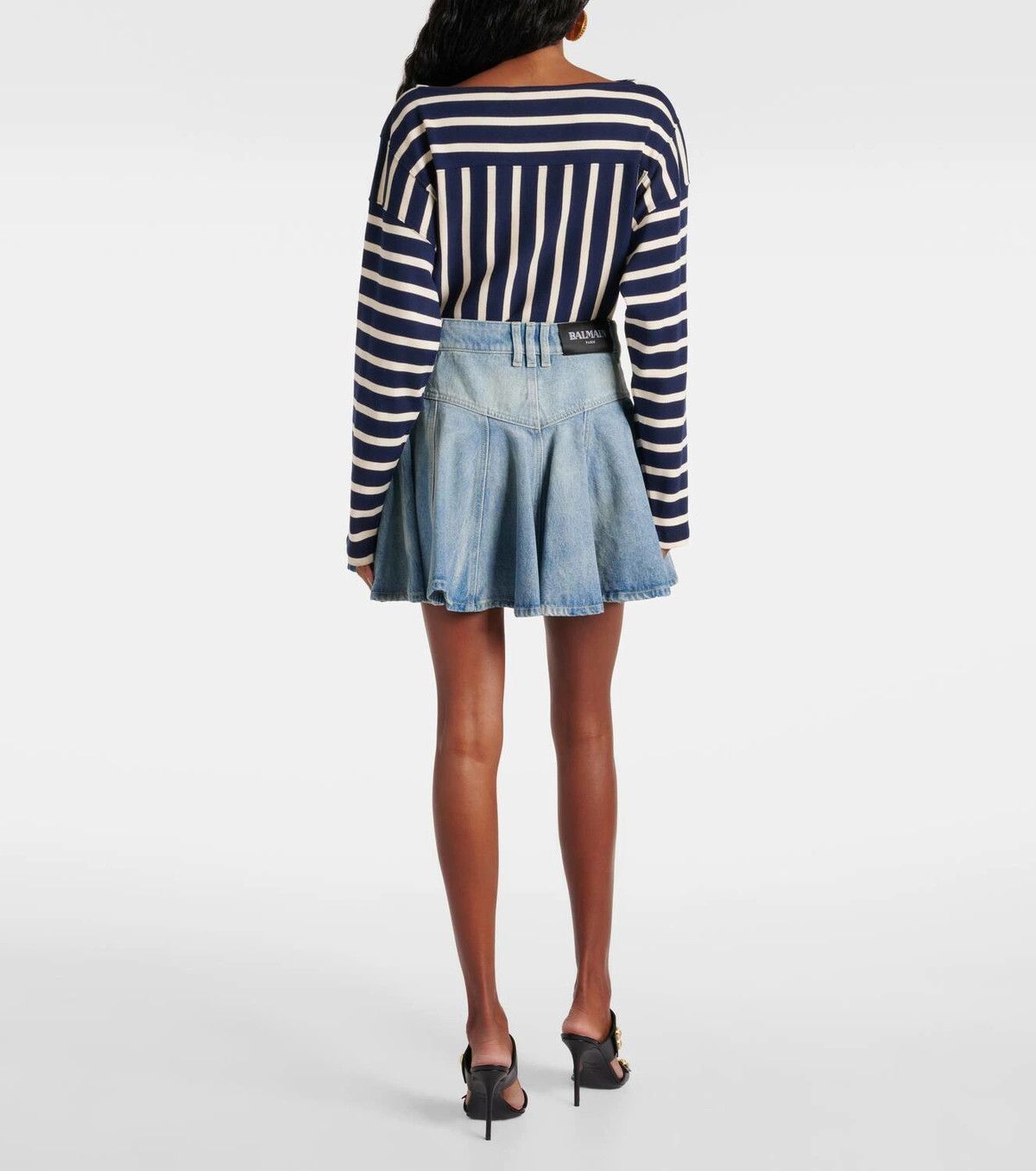 Balmain o1s1wg111025 Pleated Denim Mini Skirt in Blue Size 28" / US 6 / IT 42 - 3 Thumbnail