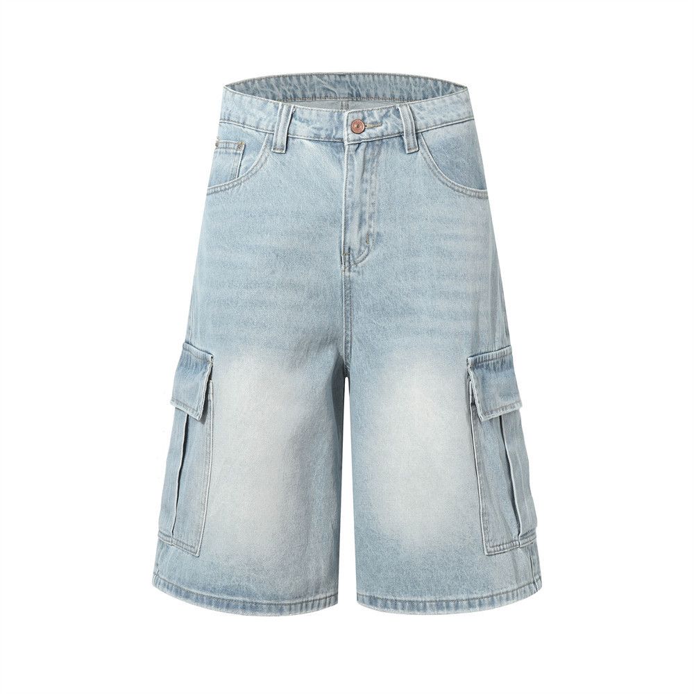 Vintage Retro Light-Wash Distressed Multi-Pocket Denim Shorts Size US 32 / EU 48 - 1 Thumbnail
