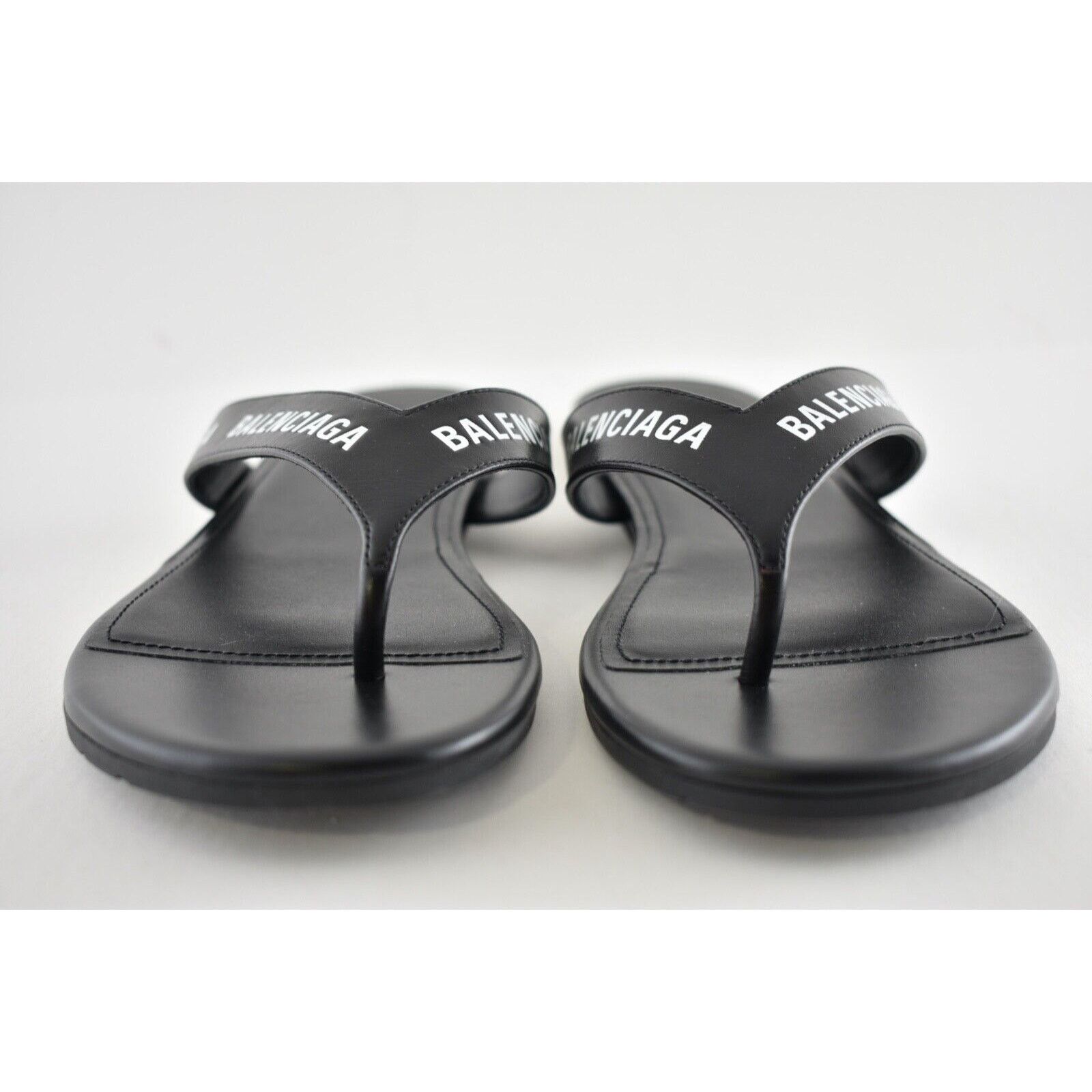 Balenciaga Balenciaga Black White Leather Logo Thong Slide Slip On Size US 6 / IT 36 - 7 Thumbnail