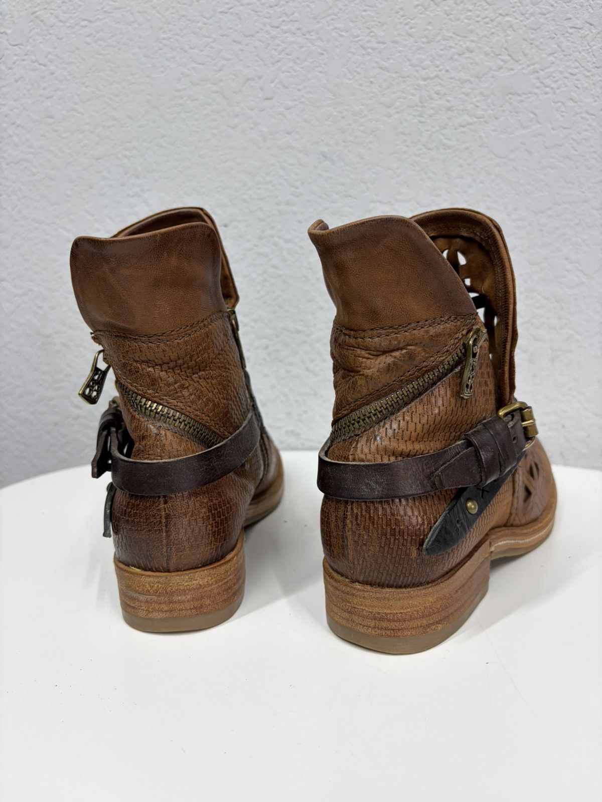 If Six Was Nine Brown Leather Studded Harness Boots Multi-Strap Biker Boots Size US 8 / IT 38 - 11 Thumbnail