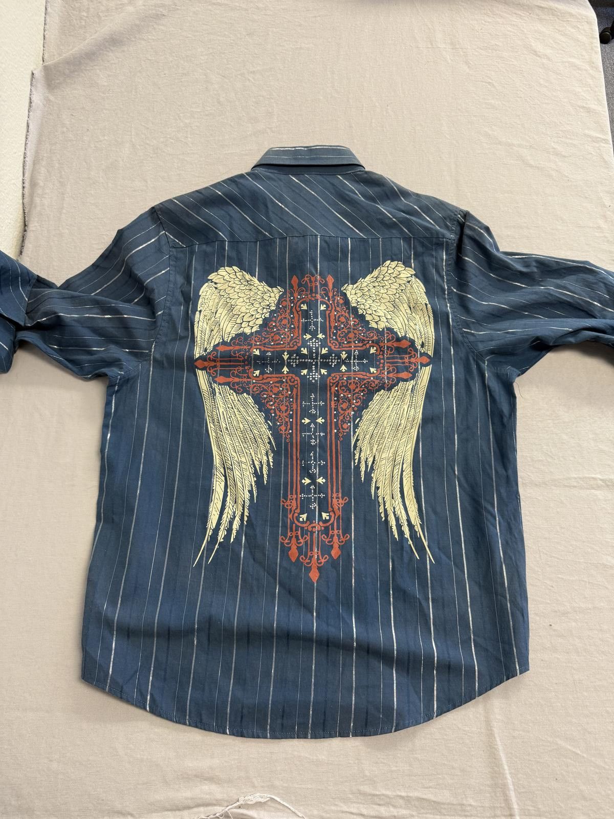 Designer Cowboy Cross Western Wear Button Up Silver Pin Stripes - L Size US L / EU 52-54 / 3 - 1 Thumbnail