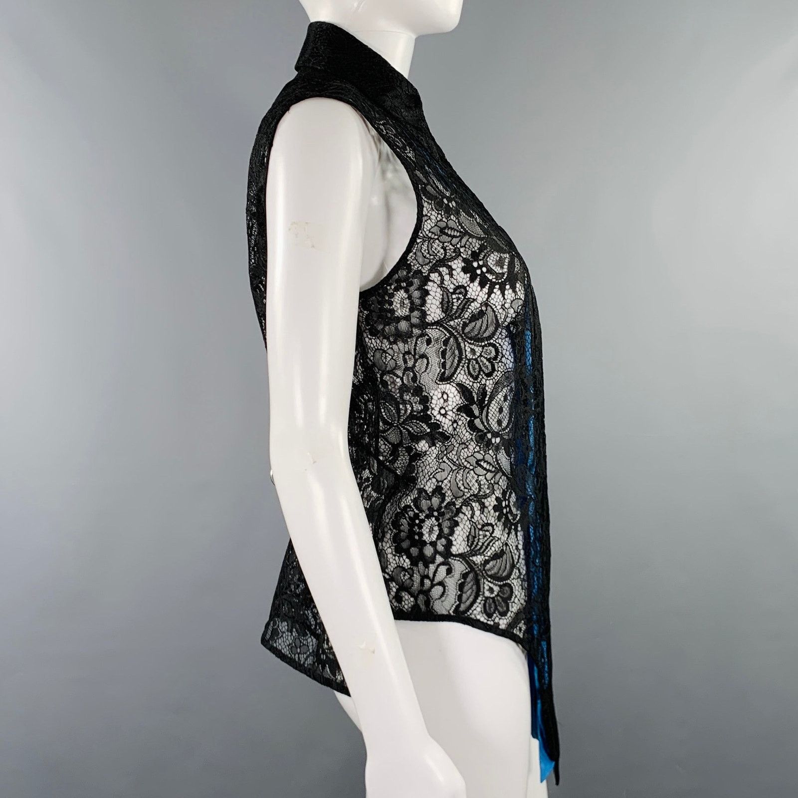 Balenciaga Size S Black Blue Polyester Blend Lace Sleeveless Shirt Size S / US 4 / IT 40 - 2 Thumbnail
