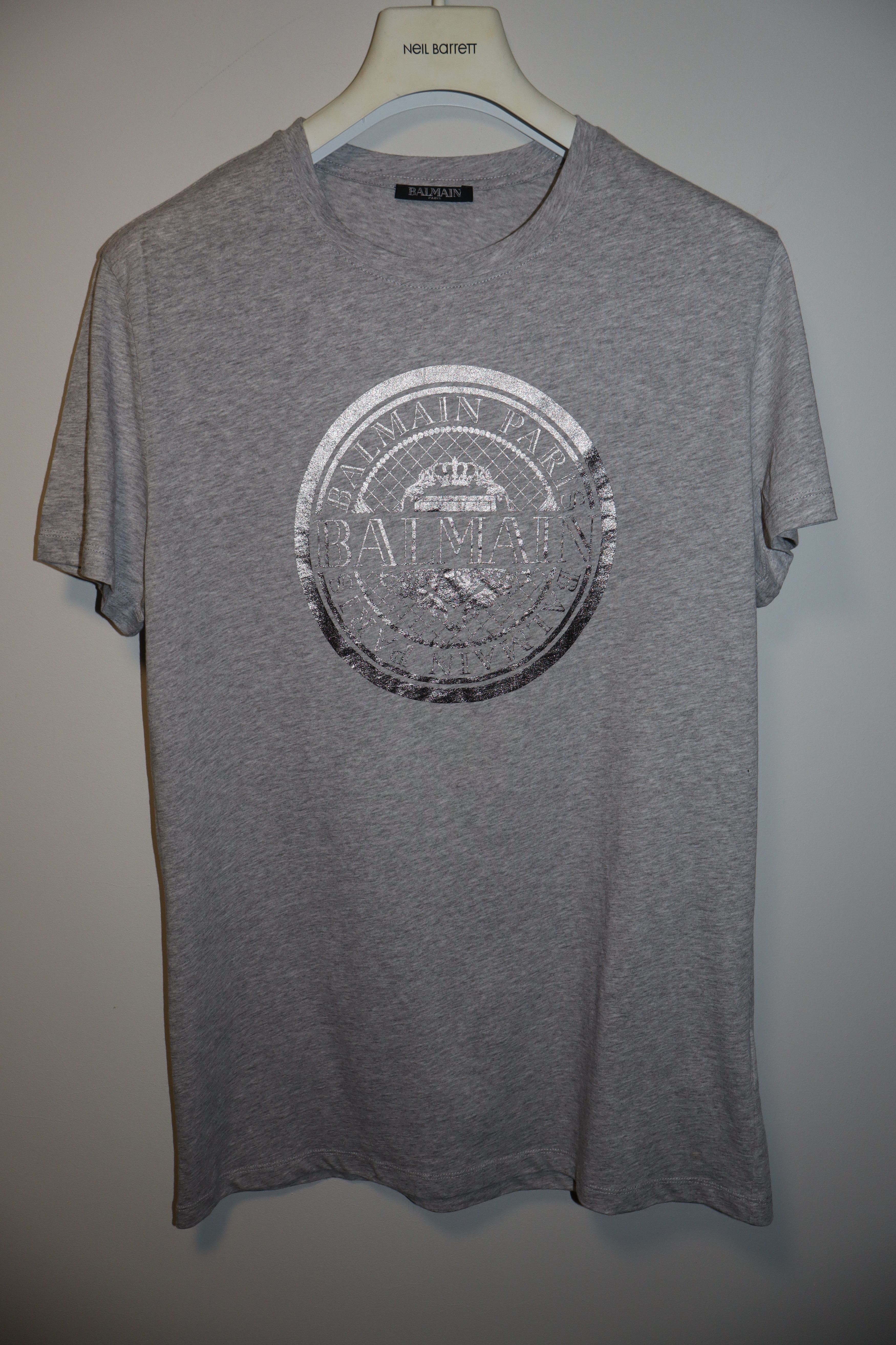 Balmain Silver logo print t-shirt Size US M / EU 48-50 / 2 - 1 Thumbnail