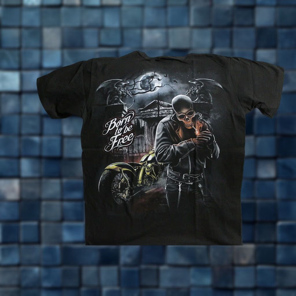 Born VINTAGE Skull Motorcycle Graphic T-Shirt Men's XL Black Moon Theme Size US XL / EU 56 / 4 - 1 Thumbnail
