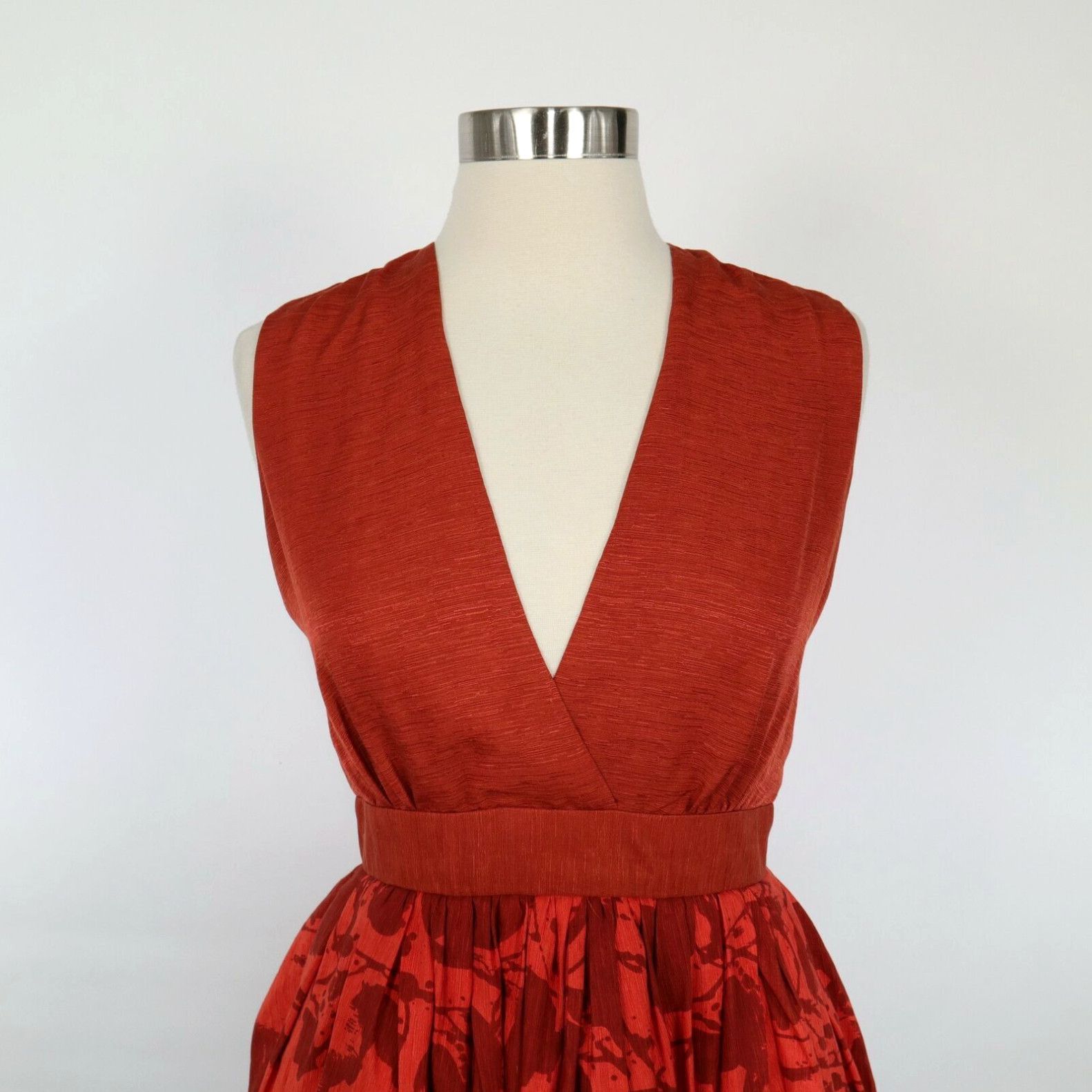 Vintage Adam Lippes Pouf Bubble Dress 2 XS Sleeveless V-Neck Burnt Orange Red Party Size XS / US 0-2 / IT 36-38 - 2 Preview