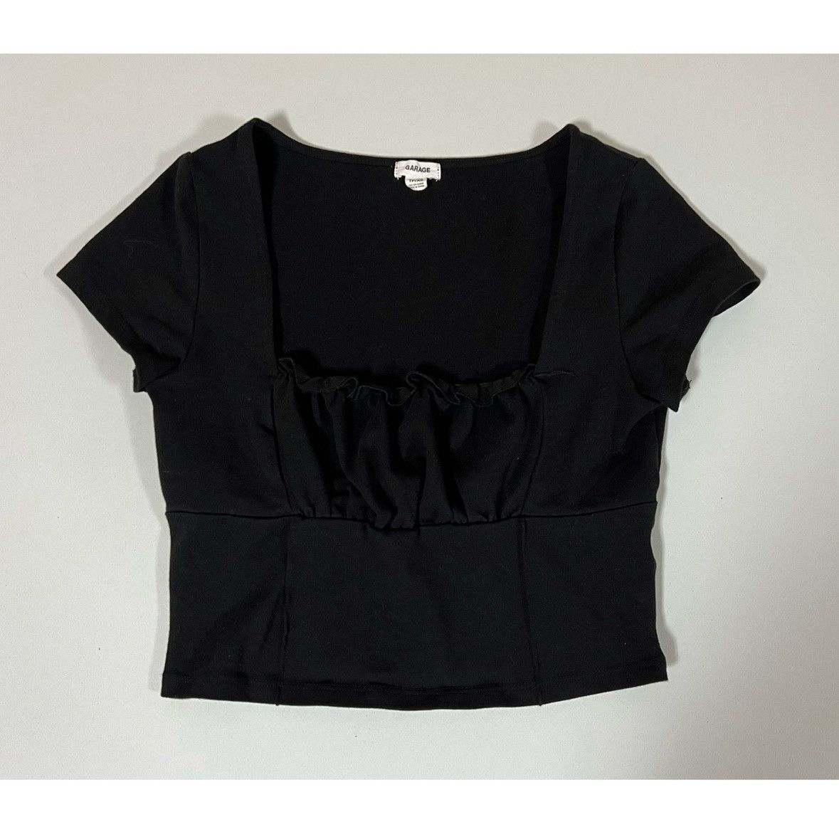 Garage Garage Black Solid Ruched Crop Top Shirt Blouse Tee Size XS🖤 Size XS / US 0-2 / IT 36-38 - 1 Thumbnail