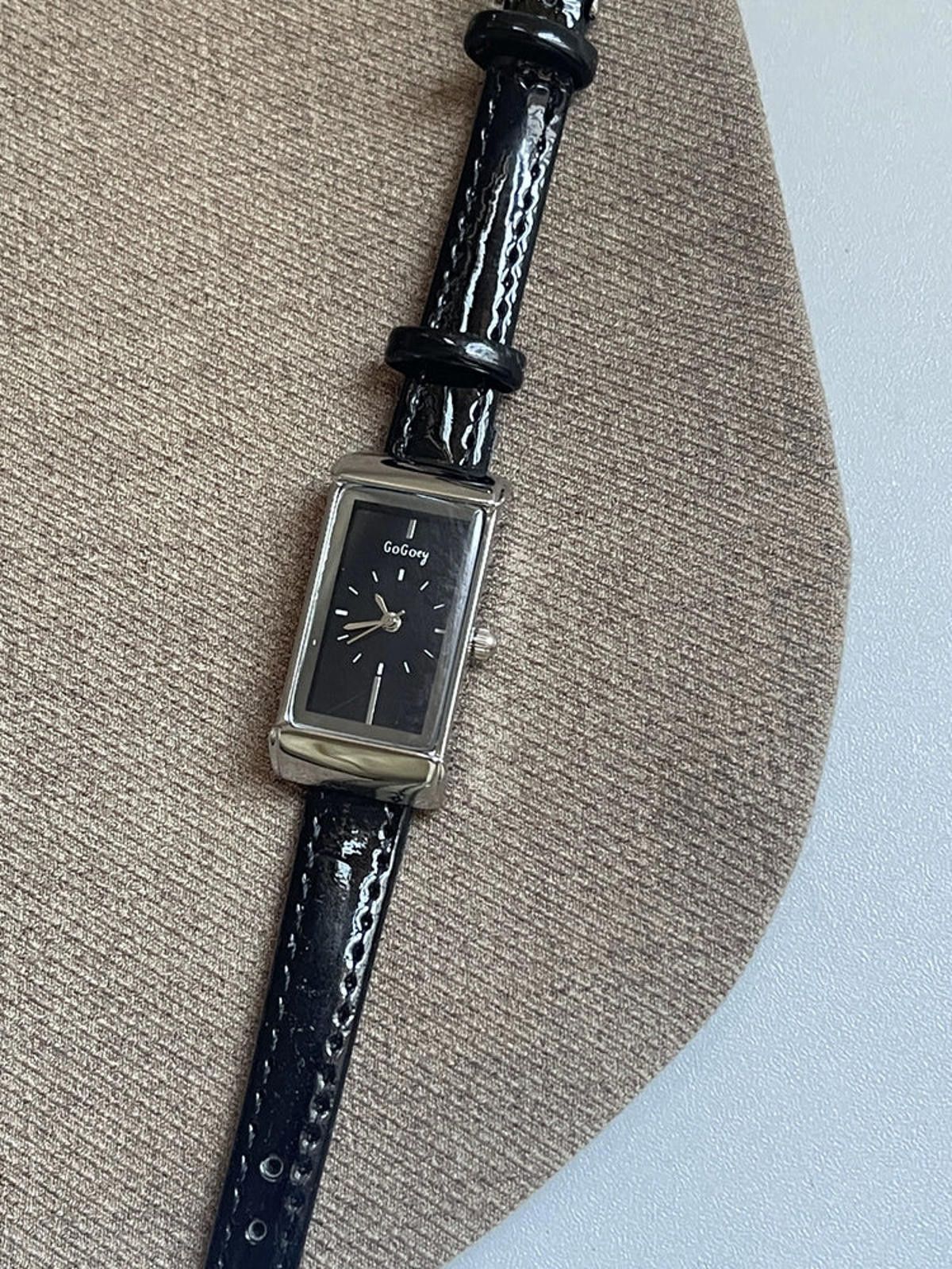 Jewelry Leather Strap Rectangular Gold Watch, Classic Wristwatch Size ONE SIZE - 10 Thumbnail