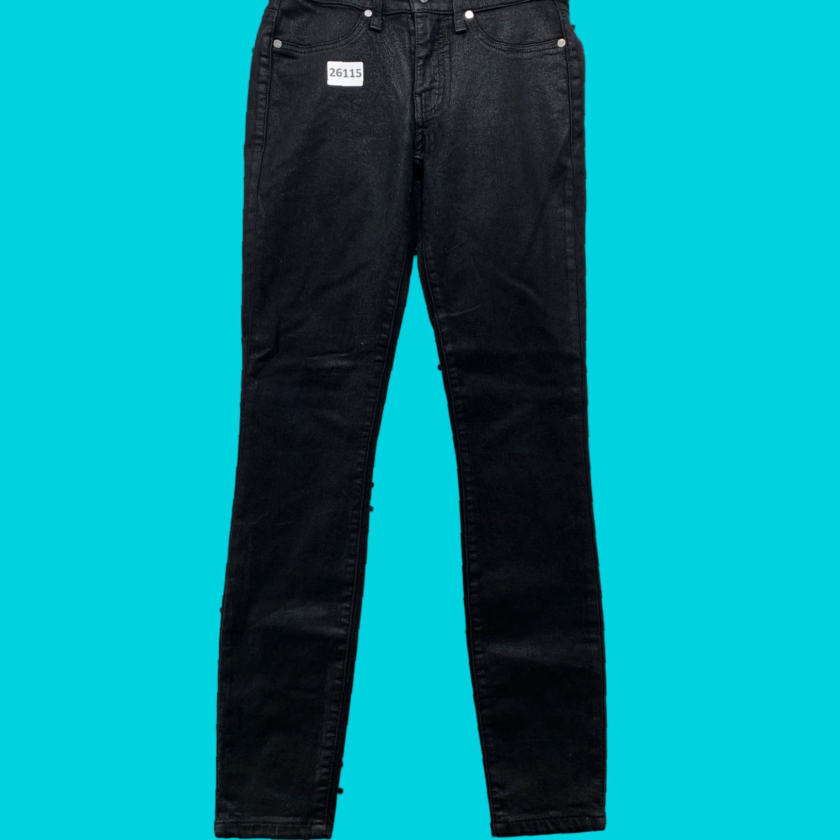 Denime VINTAGE Henry & Belle Black Denim Jeans Super Skinny Ankle Shiny Womens Size 24 22x28.5 Size 42" / US 20 - 1 Thumbnail