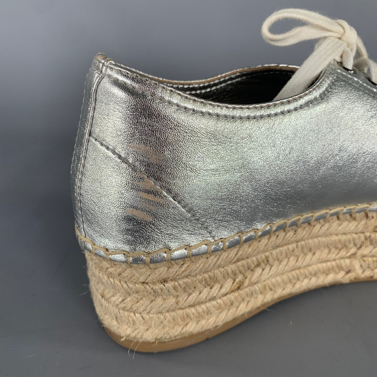 Miu Miu MIU MIU Size 8 Silver Espadrille Platform Sneakers Size US 8 / IT 38 - 7 Thumbnail