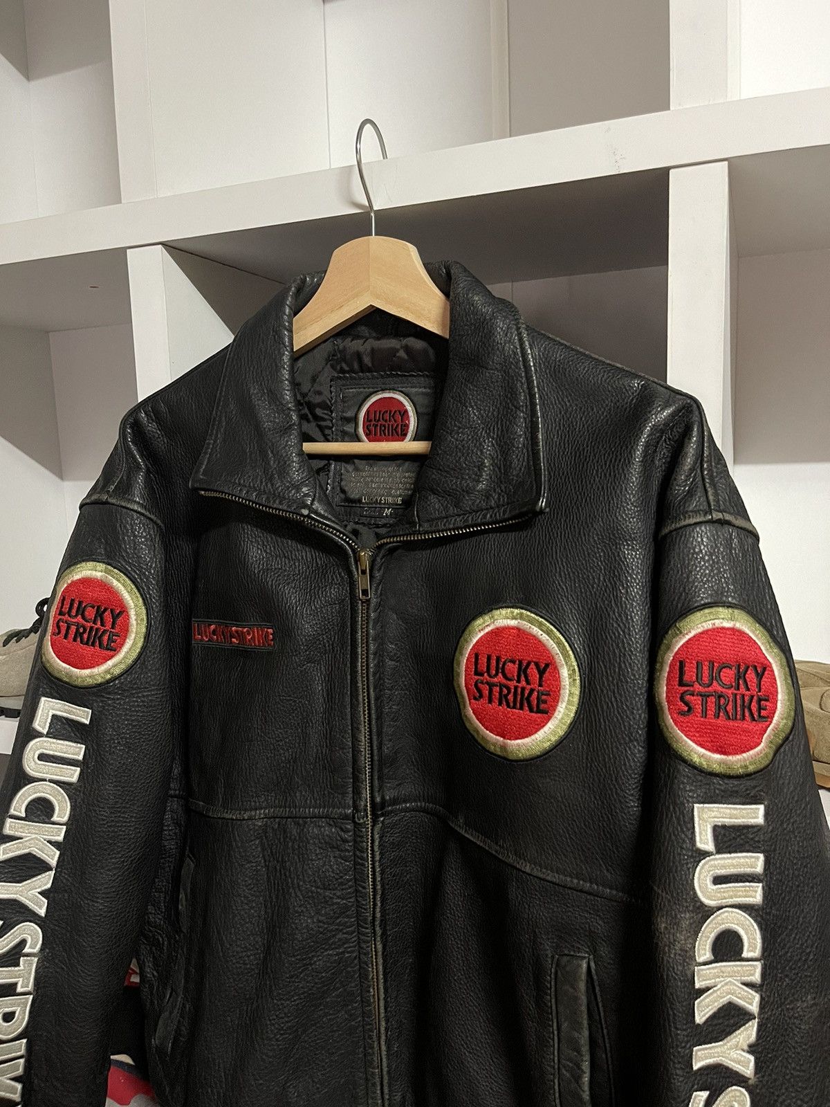 Vintage Vtg Lucky Strike Big Logo Leather Jacket Size US S / EU 44-46 / 1 - 10 Thumbnail