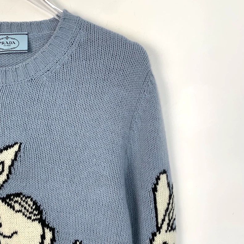Prada Prada Blue rabbit pattern inlaid wool knitted sweater 2501- Size US XXS / EU 40 - 3 Thumbnail