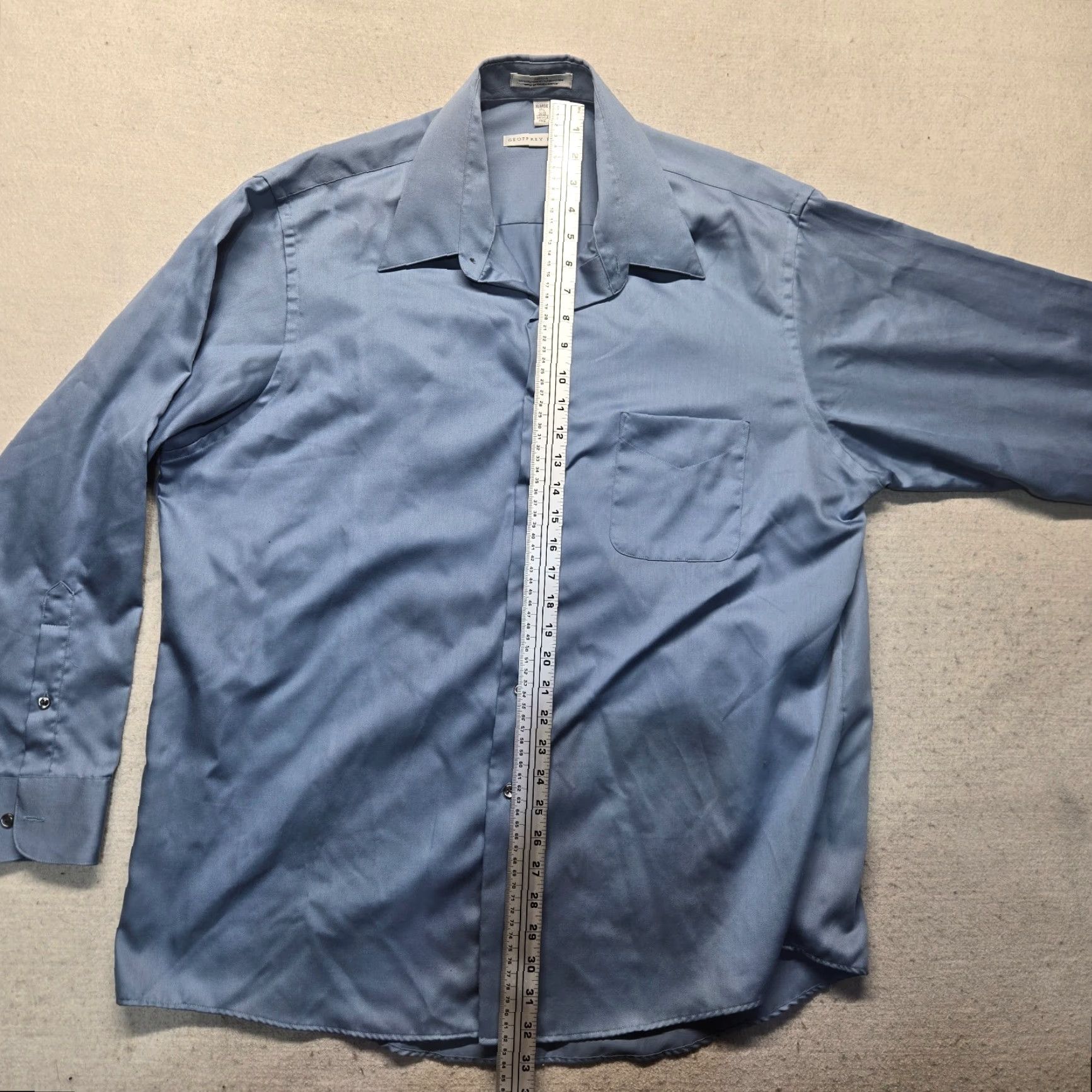 Geoffrey Beene Geoffrey Beene Sateen Solid Blue Long Sleeve Button Up Dress Shirt Men's 17.5 Size 46R - 6 Thumbnail