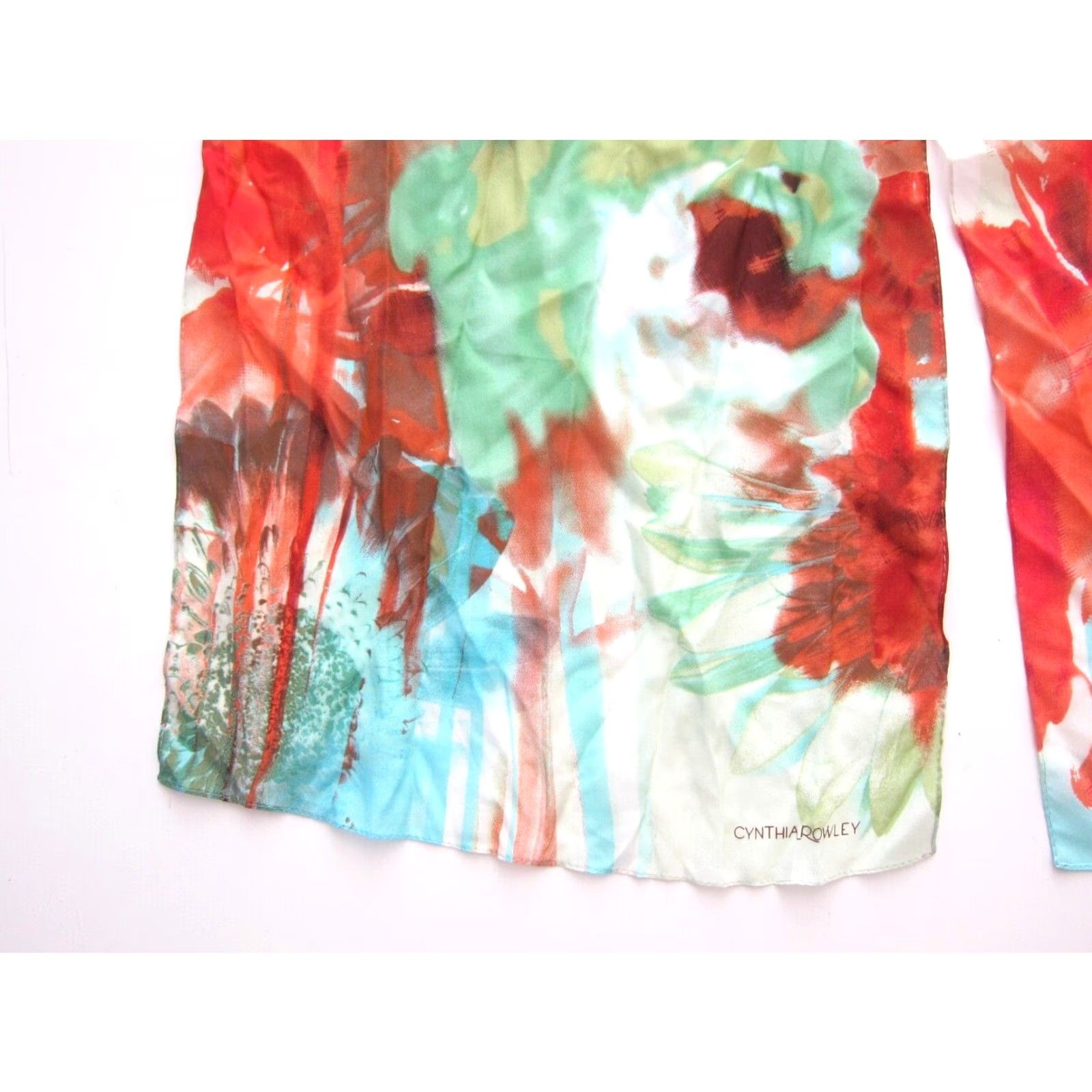 Cynthia Rowley Vintage Cynthia Rowley Silk Scarf Rectangle Unisex 14" X 67" Orange Floral 100% Silk Size ONE SIZE - 5 Thumbnail