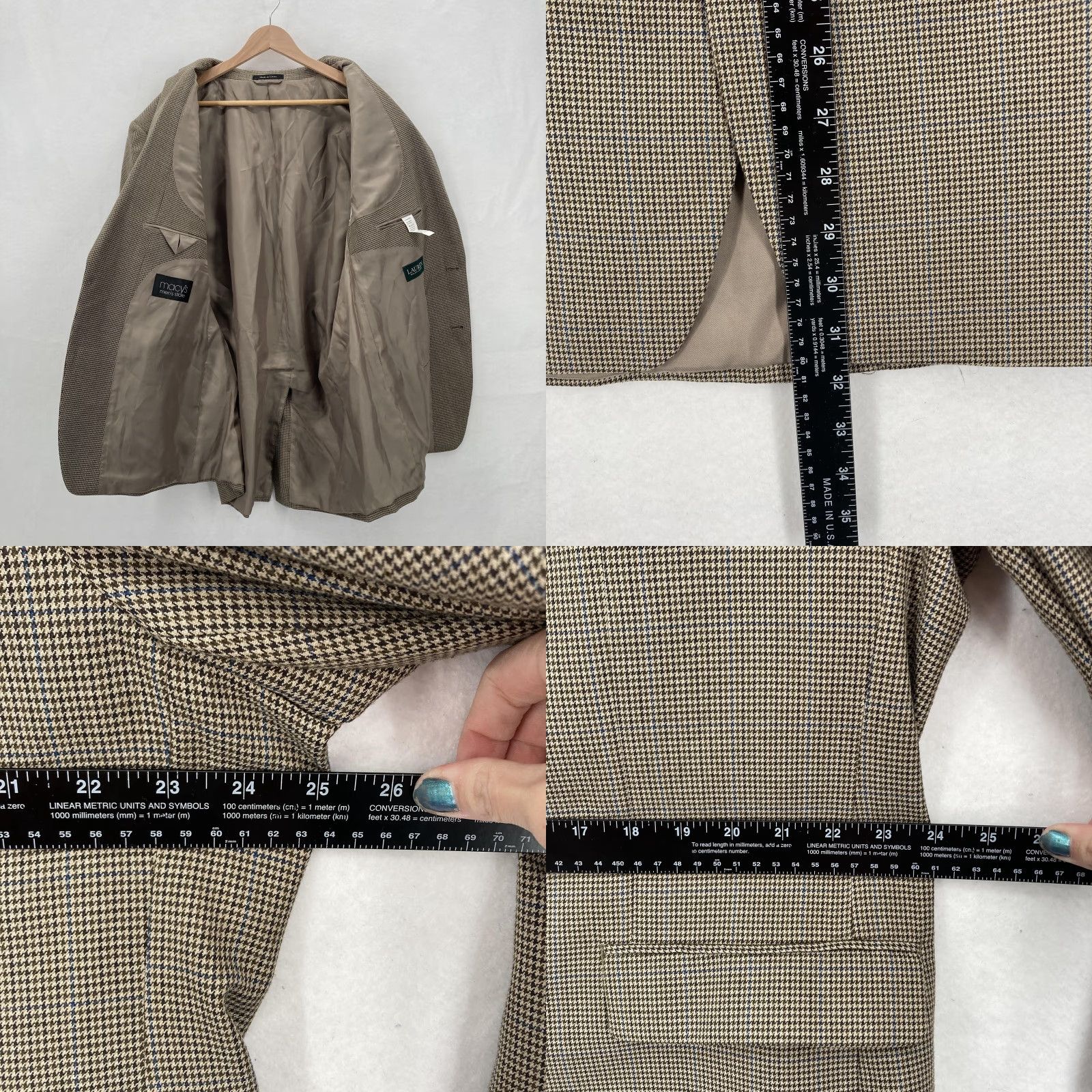 Ralph Lauren Lauren Ralph Lauren Blazer Mens 48L Brown Houndstooth Two-Button Sport Coat Shirt Jacket Coat Single-Breasted Notch Lapel Mens Size 48R - 8 Thumbnail