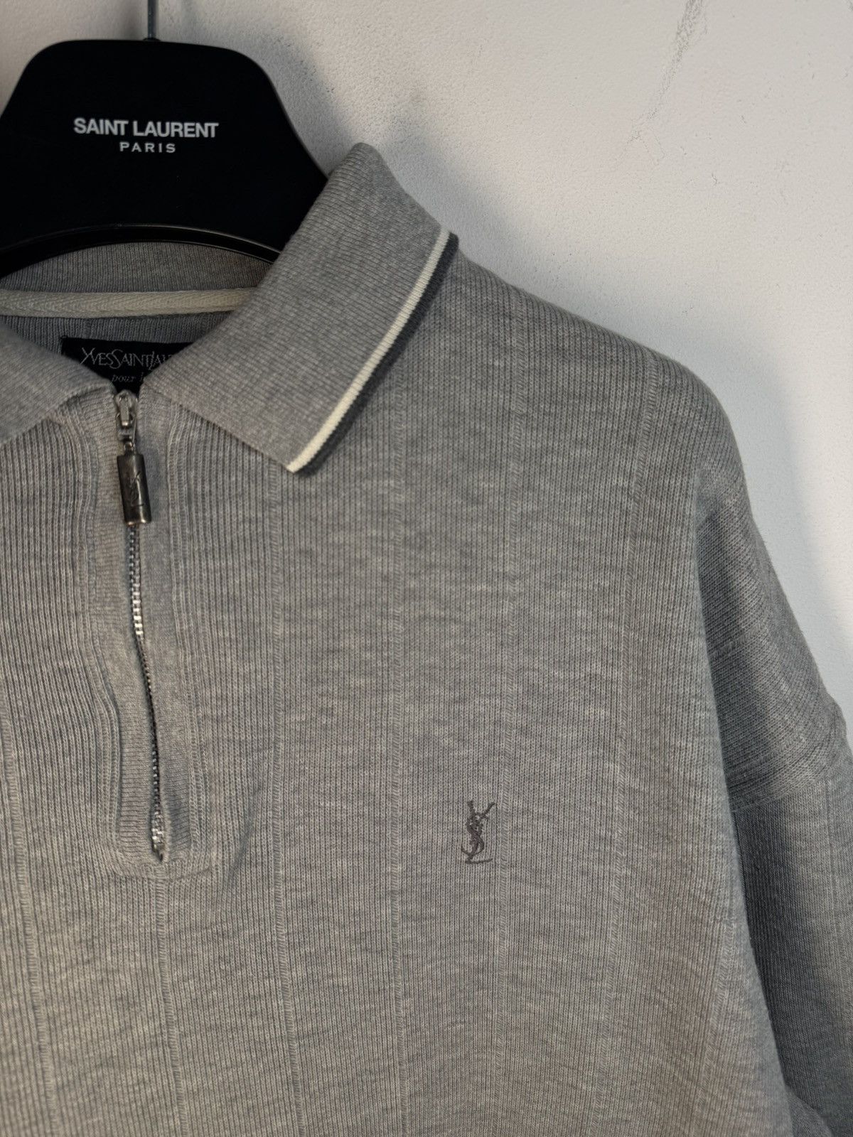Yves Saint Laurent 90s YSL Sweatshirt 1/4 Quarter Zip Grey Vintage Sweater Size US L / EU 52-54 / 3 - 6 Thumbnail
