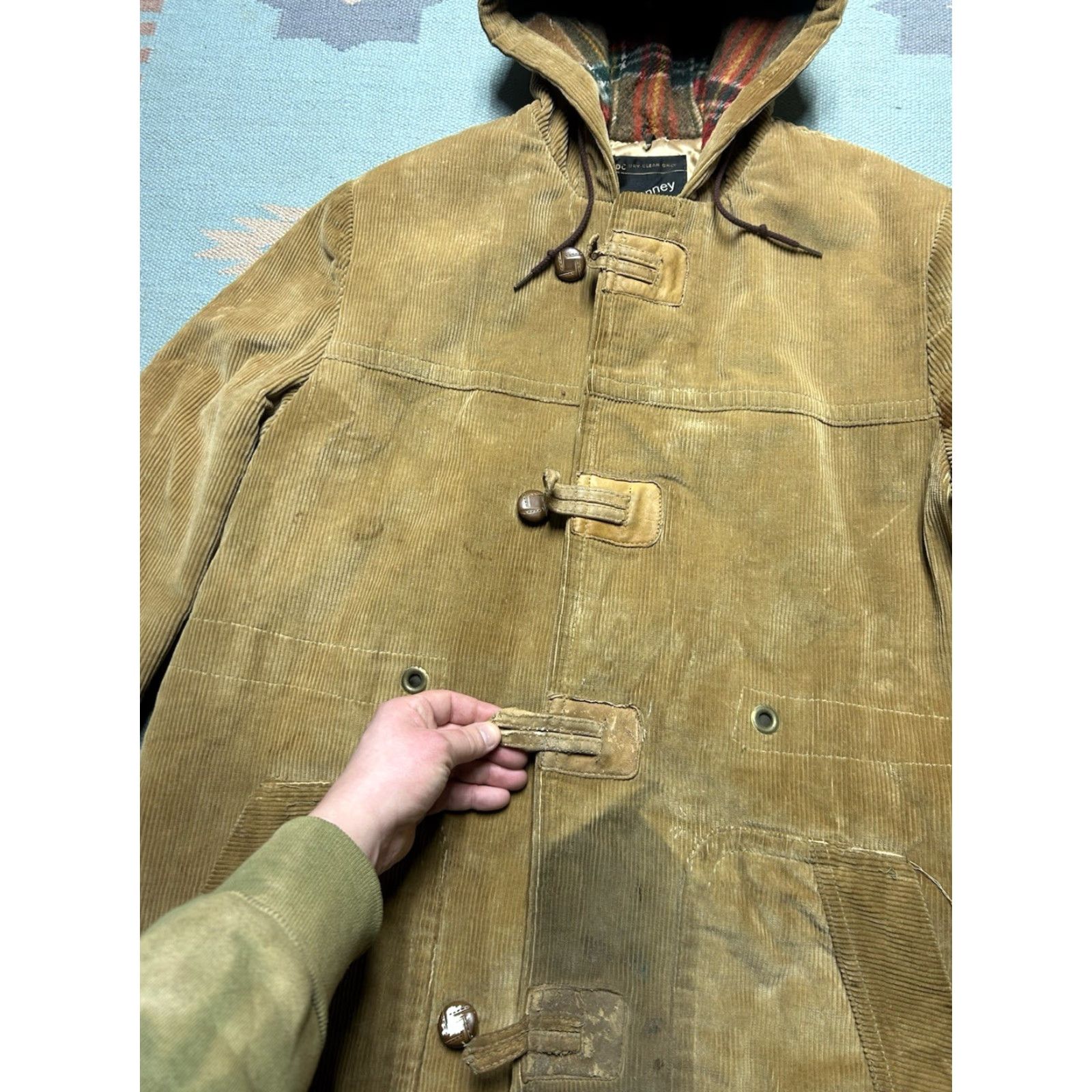 JCPenney VINTAGE JCPenney Corduroy Jacket Overcoat Hooded Lined Distressed Large 42 Men Jacket Corduroy Beige 70s Size US L / EU 52-54 / 3 - 6 Thumbnail