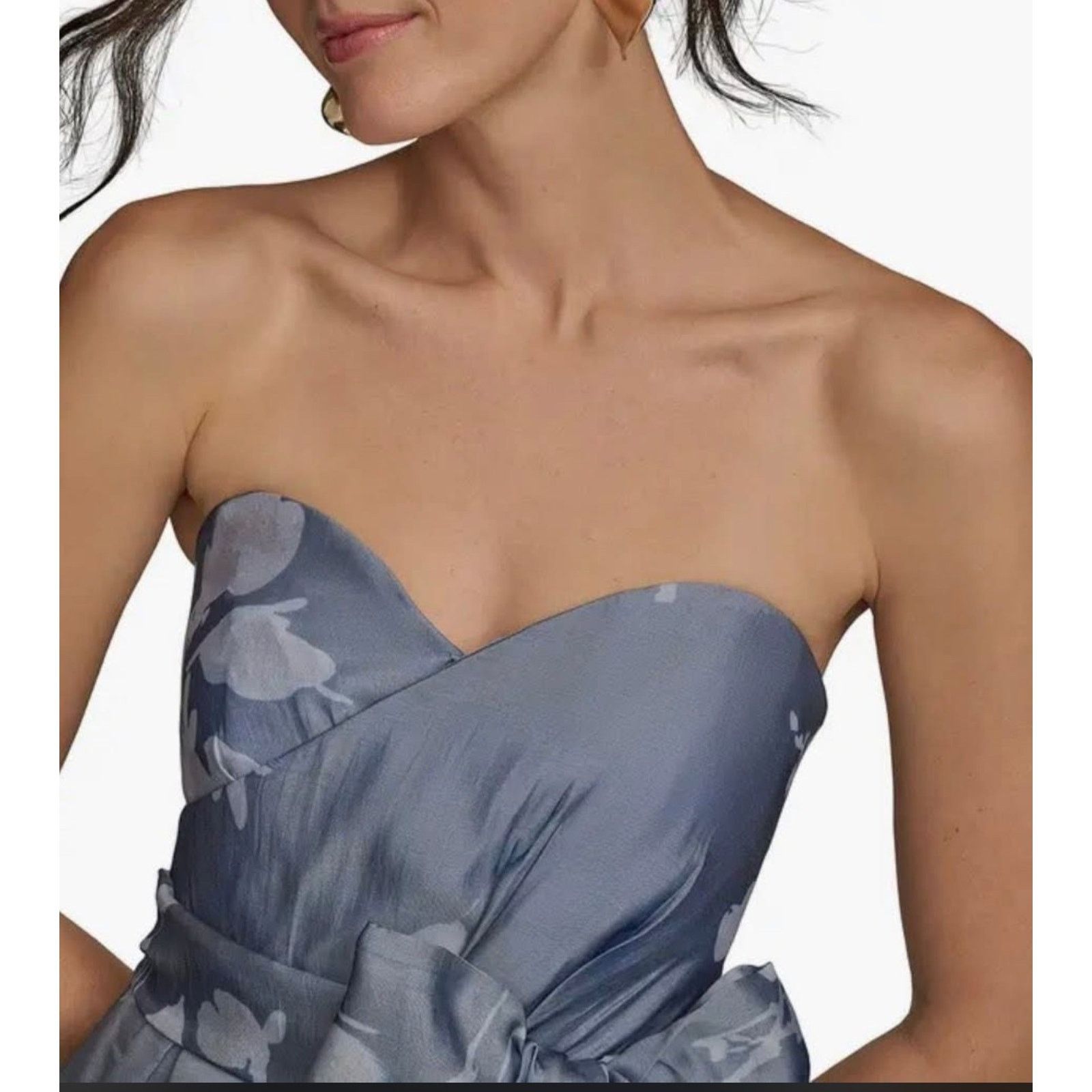 Donna Karan Donna Karan New York Women's Blue Floral Print Strapless 6 Size M / US 6-8 / IT 42-44 - 2 Thumbnail