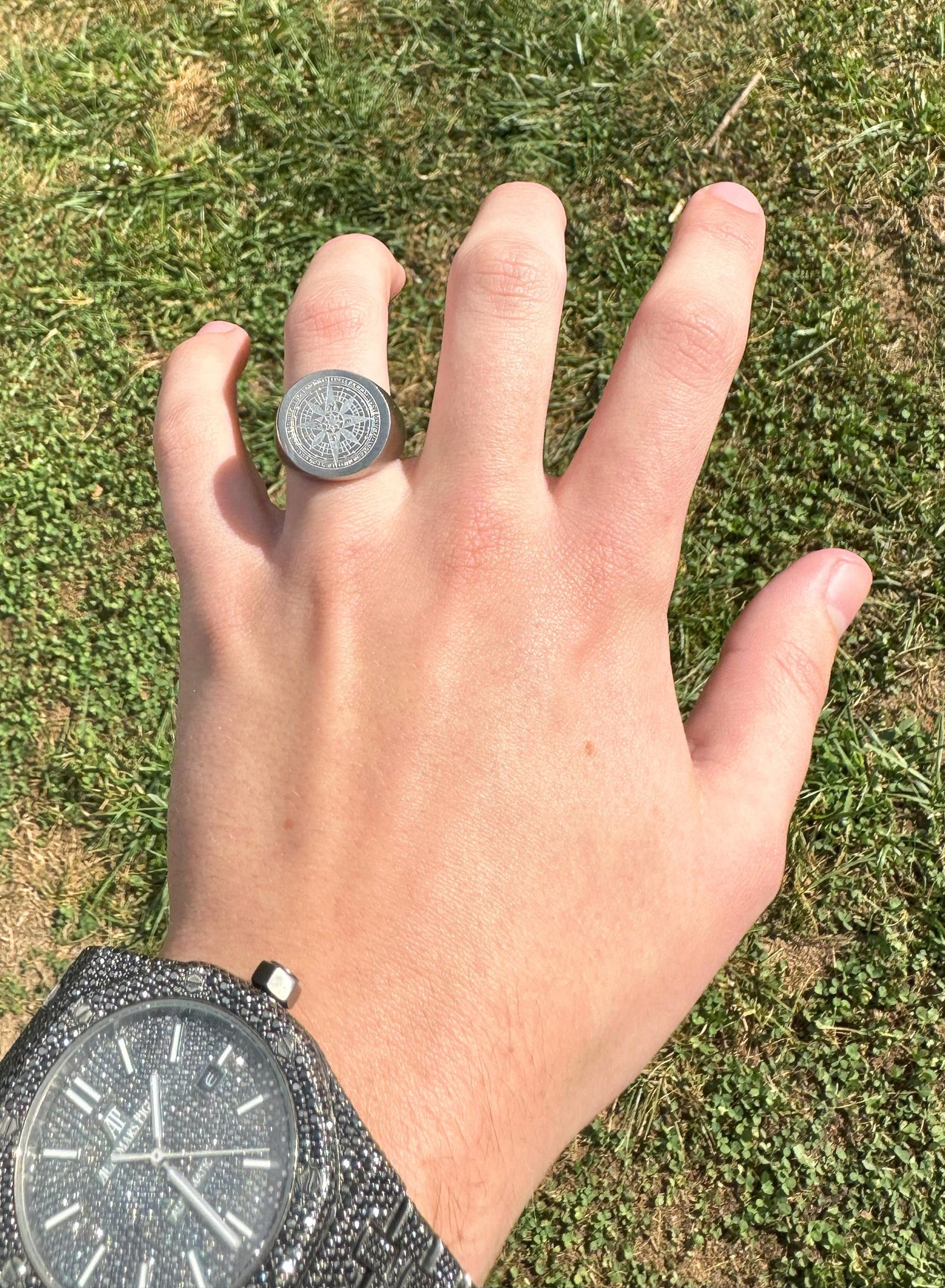 Jewelry Silver Compass Signet Ring Size ONE SIZE - 3 Thumbnail