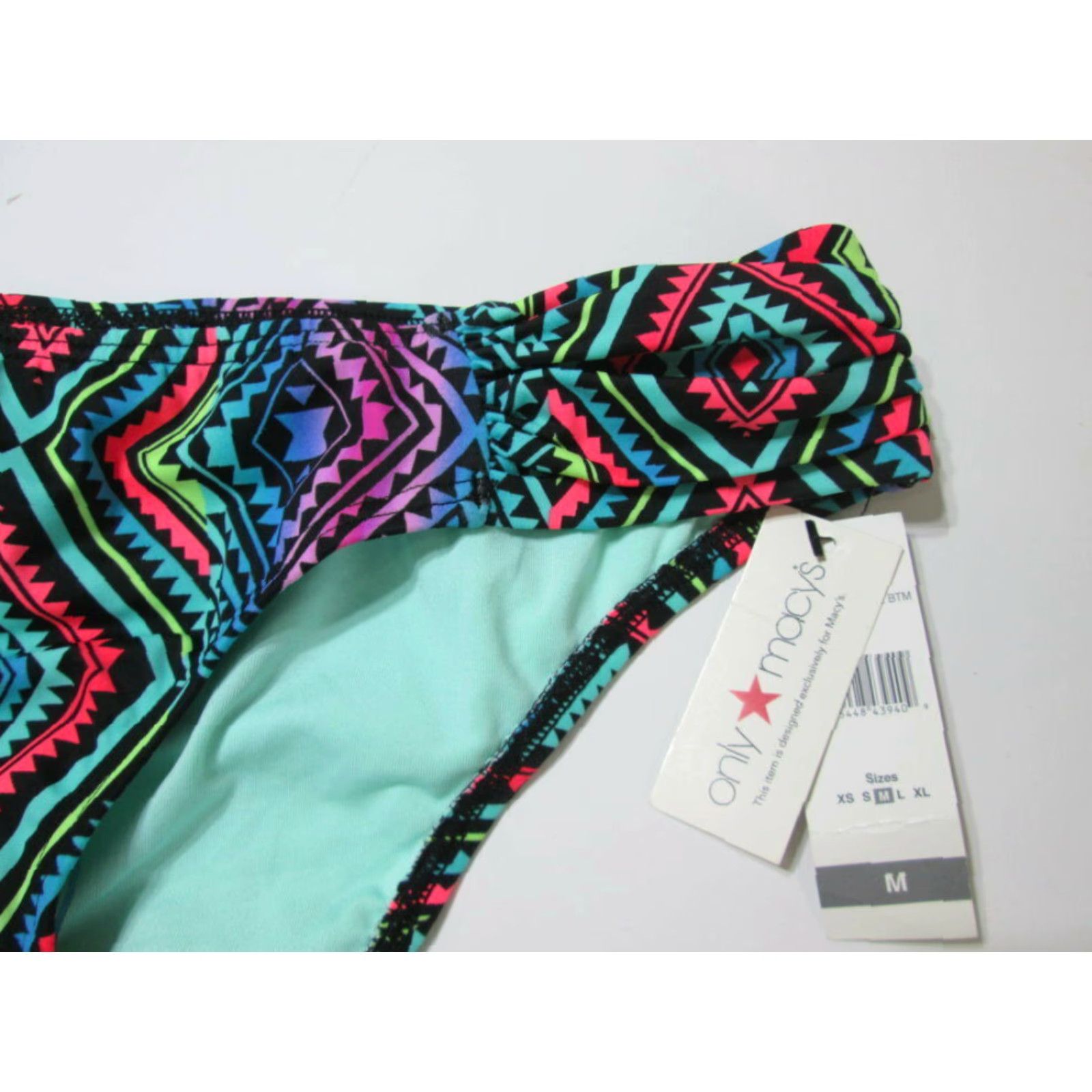 Vintage NWT Only Macys Womens Size M Bikini Bottom Black Multi Hipster Ruched Side Swim Size 32" / US 10 / IT 46 - 3 Thumbnail