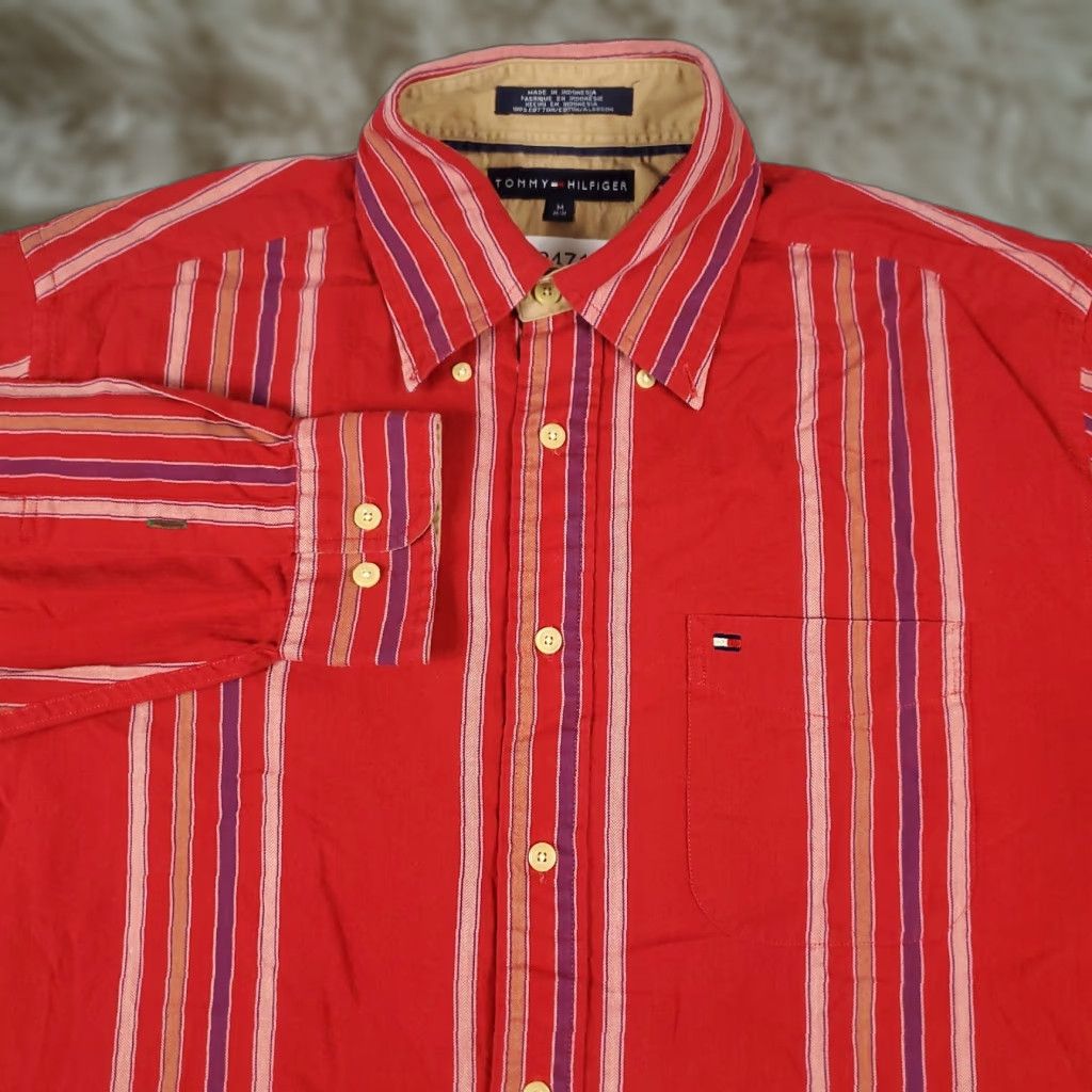 Tommy Hilfiger TOMMY HILFIGER Shirt Men M Red Striped Button-Up Long Sleeve Casual Elegant Classic Shirt Mens Medium Red Striped Button-Down Cotton Size US M / EU 48-50 / 2 - 1 Thumbnail