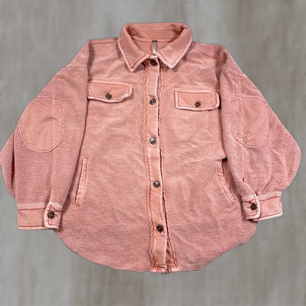 Free People Free People Shacket Women M Pink Ruby Oversized Fleece Jacket Button-Down Collared Bohemian Vintage: No Size M / US 6-8 / IT 42-44 - 1 Thumbnail