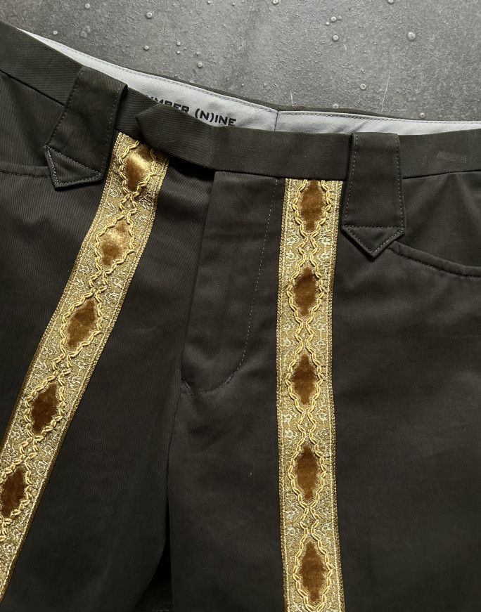 Number (N)ine 01 Runway Gold-Trim Embroidered Shorts