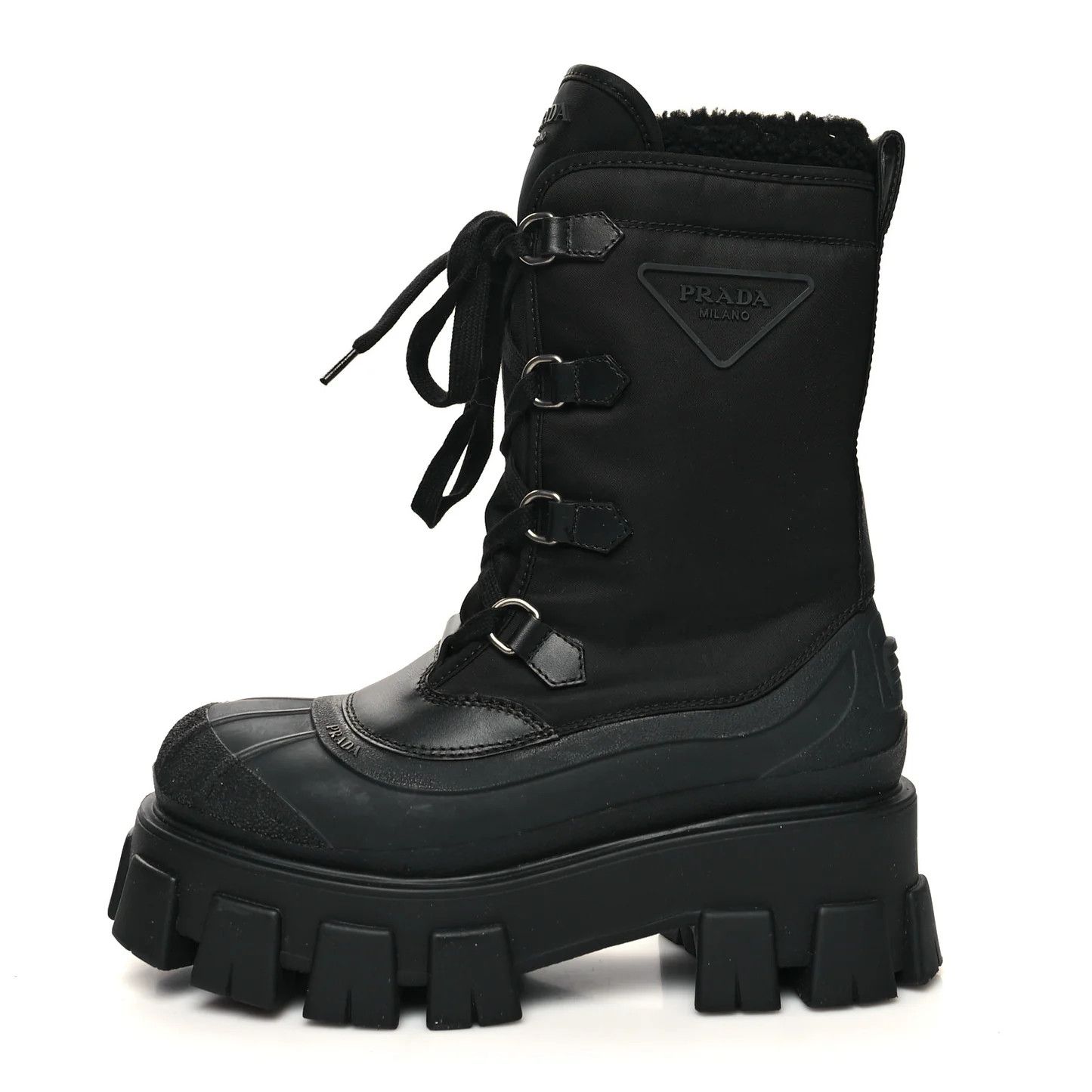 Prada o1B3y1r0426 Rubber Shearling Triangle Logo Boots in Black Size US 9 / IT 39 - 1 Thumbnail