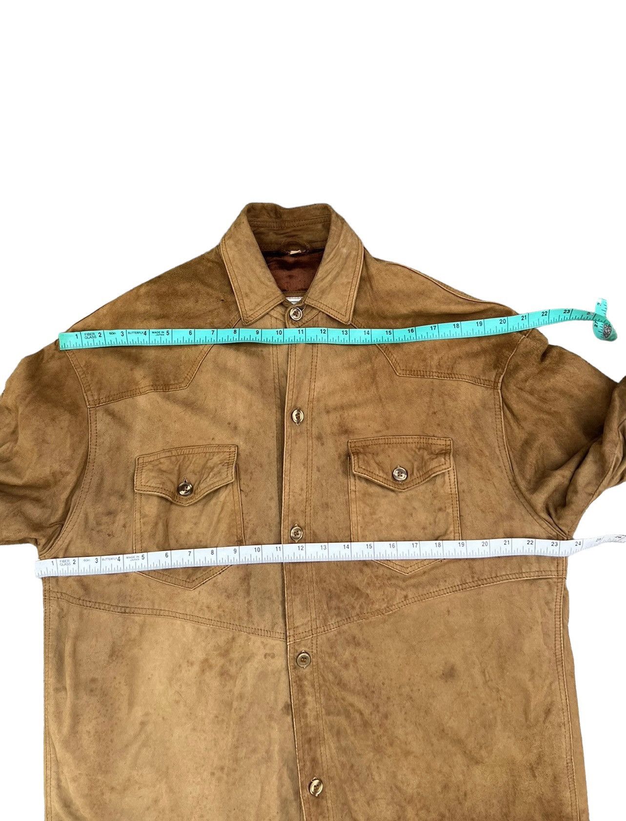 Leather Trashed VTG Camanchi London Dirty Patina Suede Leather Shirt Size US L / EU 52-54 / 3 - 3 Thumbnail