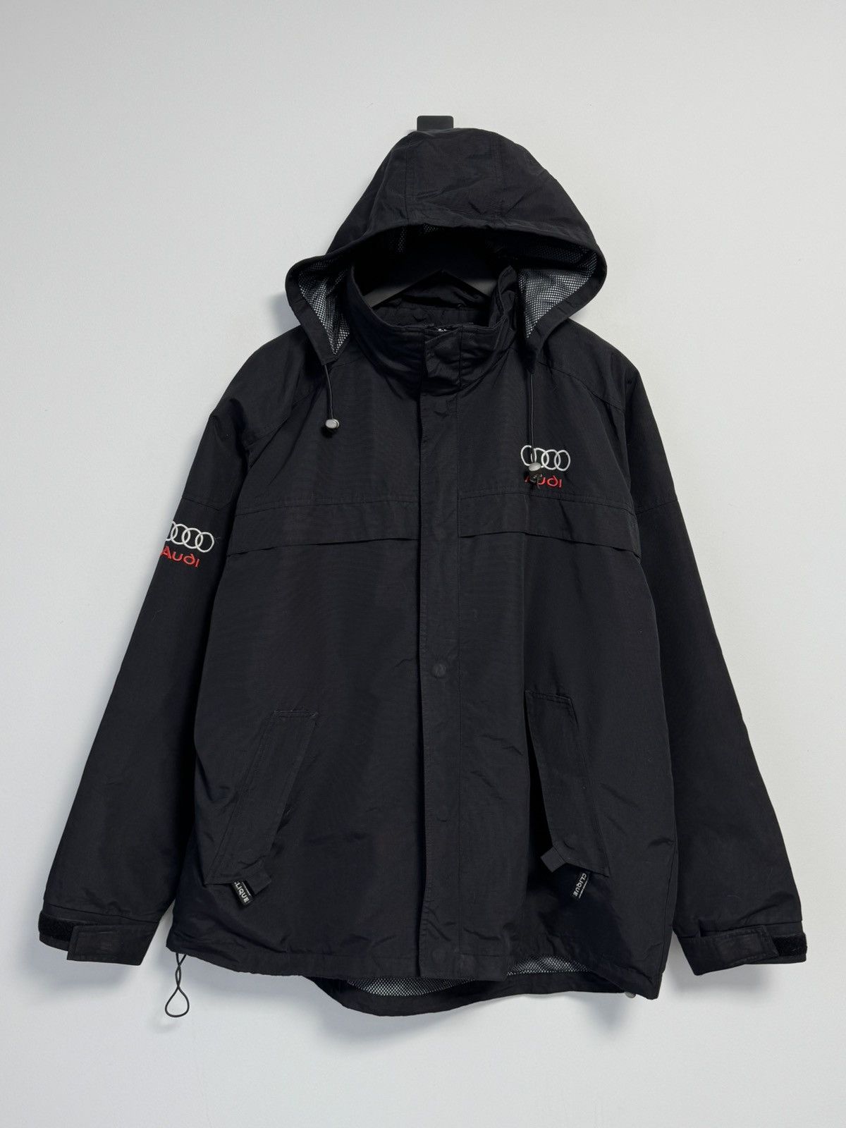 Audi Vintage 90s Men's Audi Black Jacket With Foldable Hood Size US XL / EU 56 / 4 - 1 Thumbnail