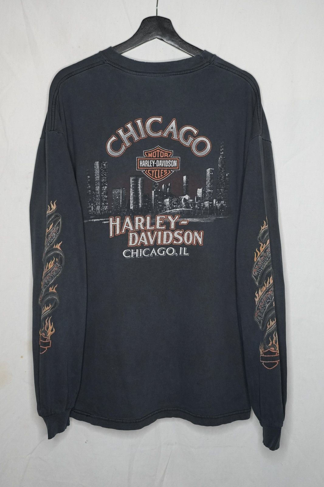 Harley Davidson Y2k Flame Sarasota Florida Grey online Tie Waist Long Sleeve Top