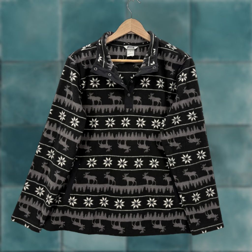 Vintage Duluth Doubleback Printed Fleece Pullover Womens Large Black Fair Isle Cozy Soft Size L / US 10 / IT 46 - 1 Thumbnail