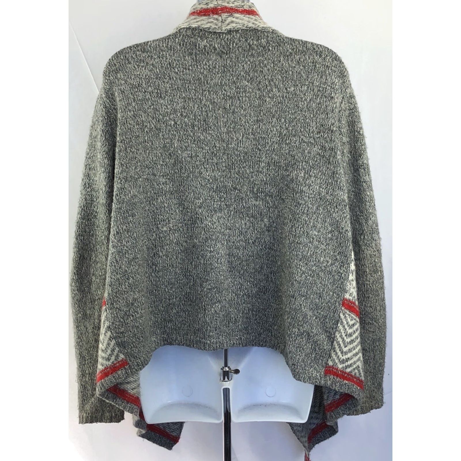 Vintage American Eagle Cardigan Sweater Women M Gray Red Open Shawl Boho Western Waterfall Knit Size M / US 6-8 / IT 42-44 - 4 Thumbnail
