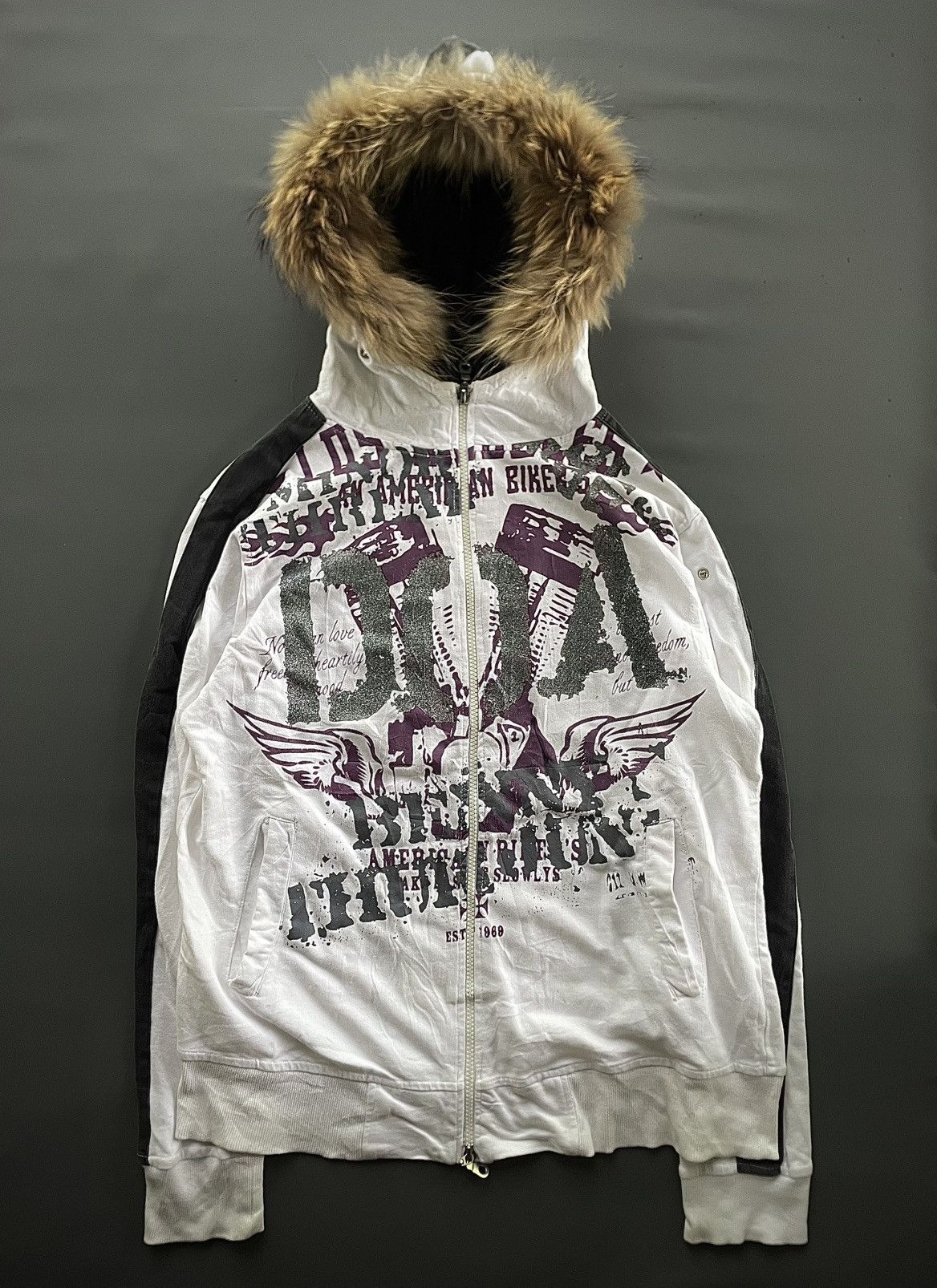 20471120 Japanese Poem Faux Fur Tornado Mart Grunge Ifisix Lgb Style Size US M / EU 48-50 / 2 - 2 Thumbnail