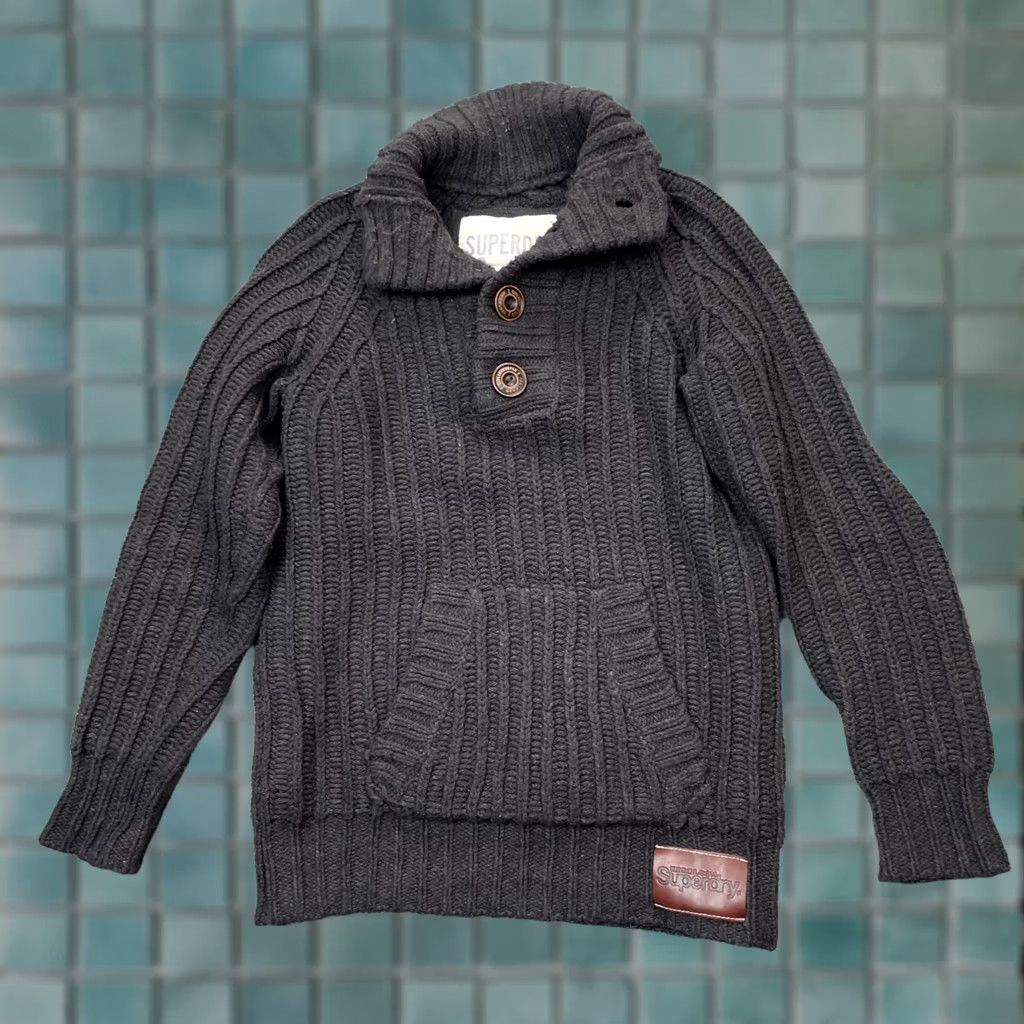 Superdry Superdry Sweater Mens Medium Gray Wool Blend Chunky Knit Ribbed Shawl Collar Size US M / EU 48-50 / 2 - 1 Thumbnail