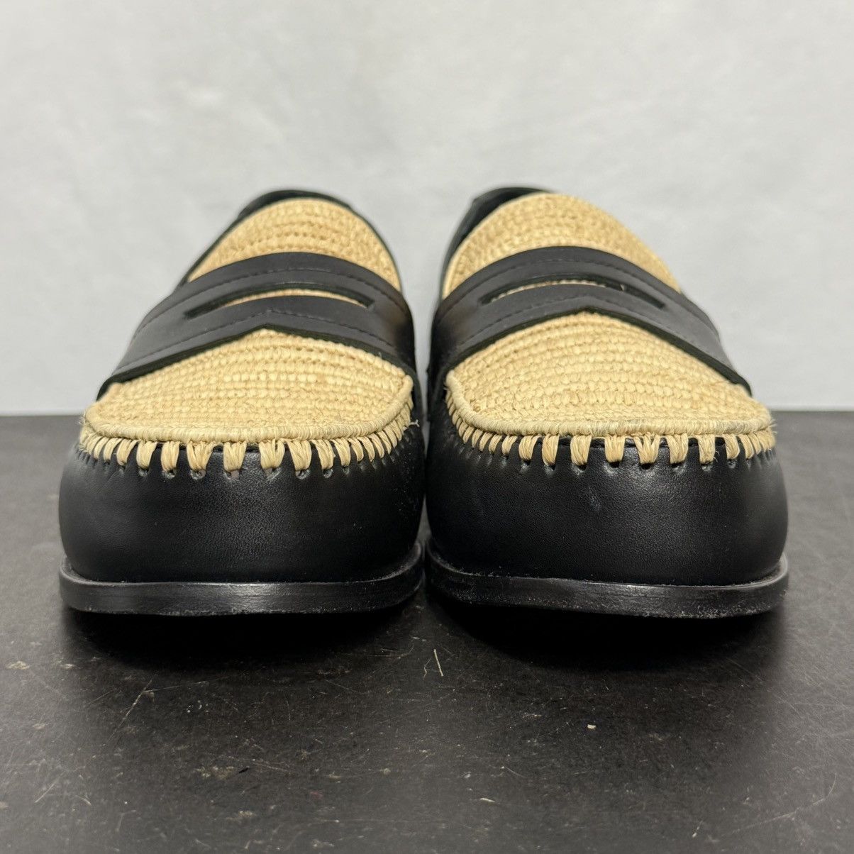 Bottega Veneta Bottega Veneta Black Leather Raffia Loafers Size US 9.5 / IT 39.5 - 4 Thumbnail