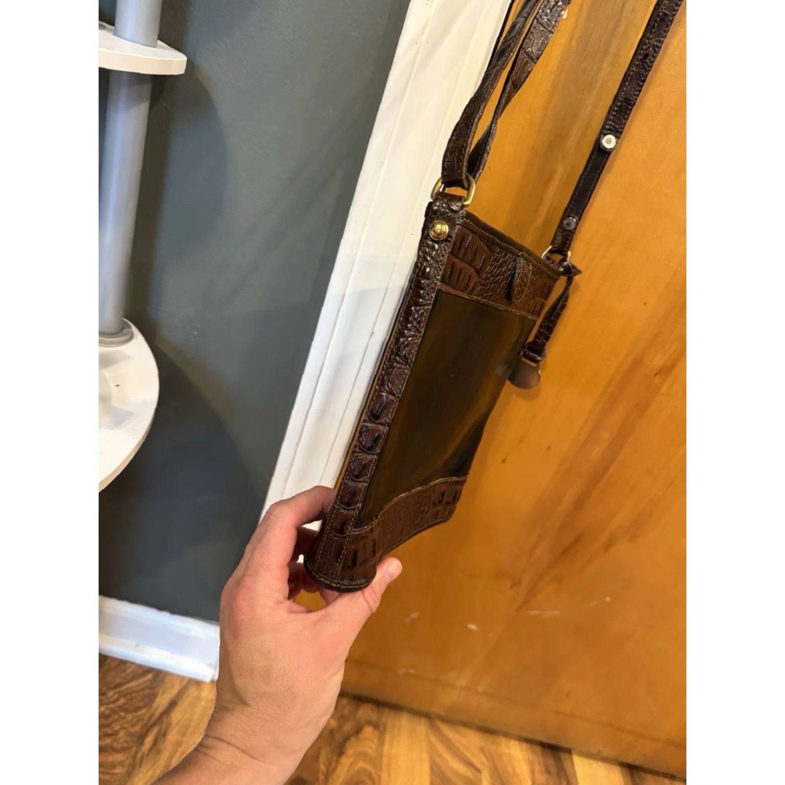 BRAHMIN VINTAGE Brahmin Crossbody Bag Bag Small Black And Brown Leather Croc Embossed Spring Mouth Closure Tuscan Women Size ONE SIZE - 7 Thumbnail